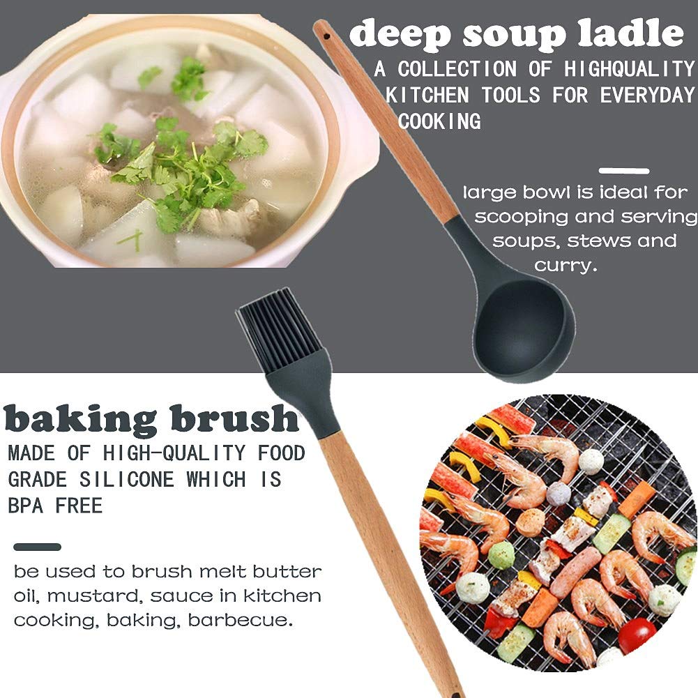 Cozywind 12-Piece Silicone Kitchen Utensil Set with Wooden Handles & Holder - Non-Stick Spatula, Spoon, Turner for Cooking, Baking, Frying - Perfect for Home Kitchen, Restaurant, and Professional Chefs
