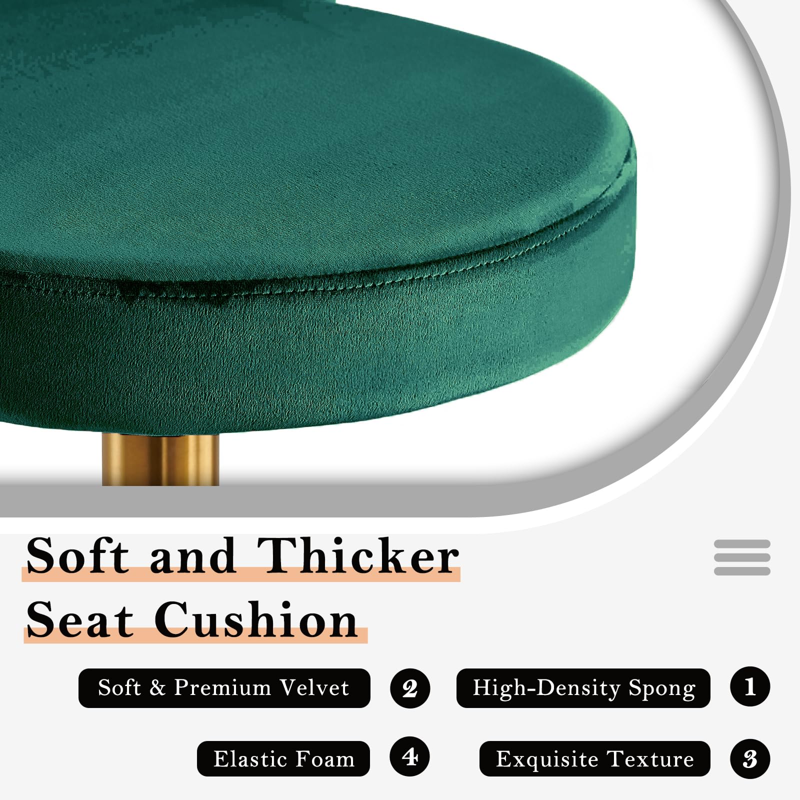 Modern Adjustable Height Swivel Bar Stools with Back - Gold Legs Counter Height Barstools for Kitchen Island, Living Room, Coffee Shop - Set of 1 (Green) - Perfect for Entertaining, Dining & Home Decor