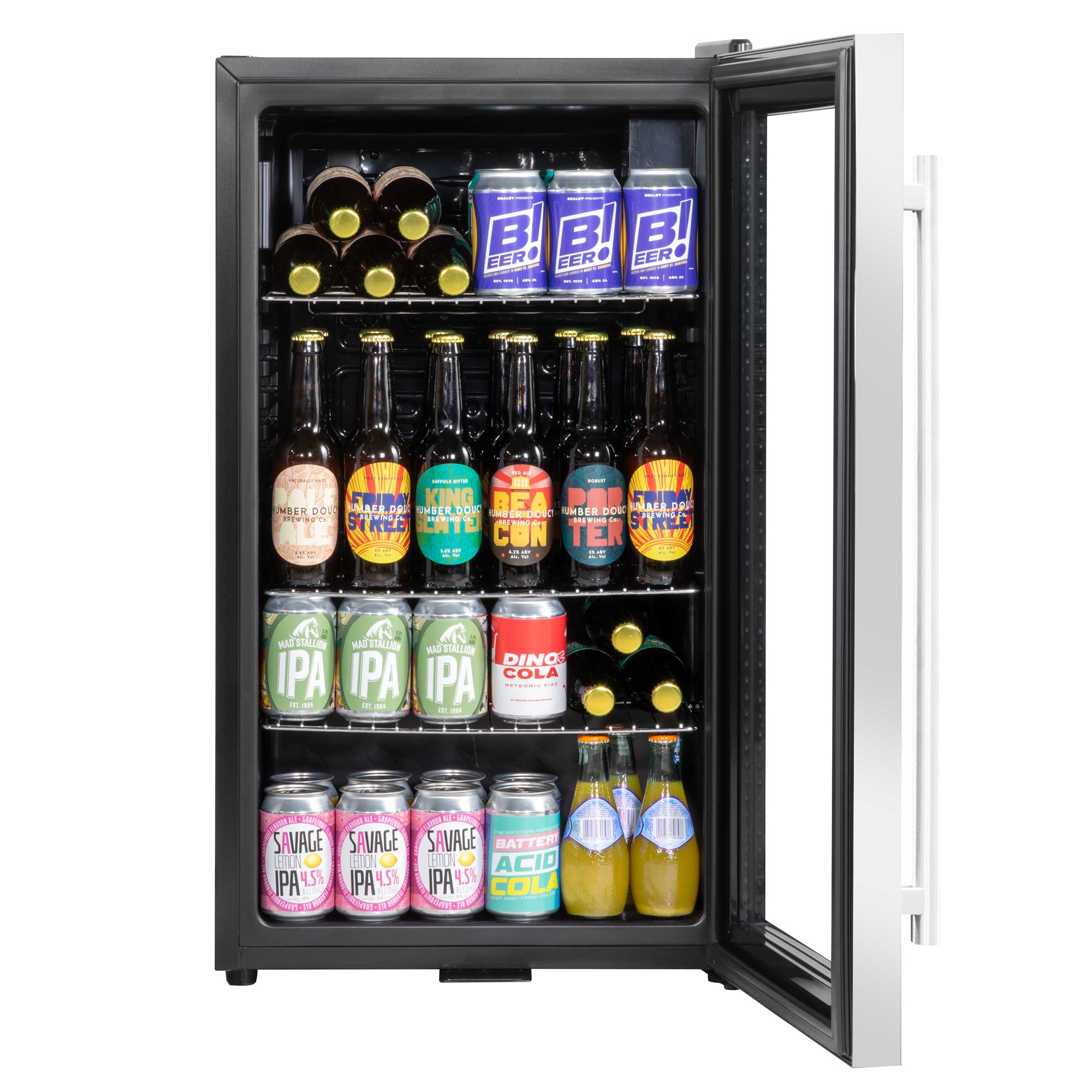 85L Under Counter Beverage Refrigerator - Stainless Steel Wine & Beer Cooler with LED Light for Home, Bar, or Restaurant - Energy Efficient & Quiet Operation