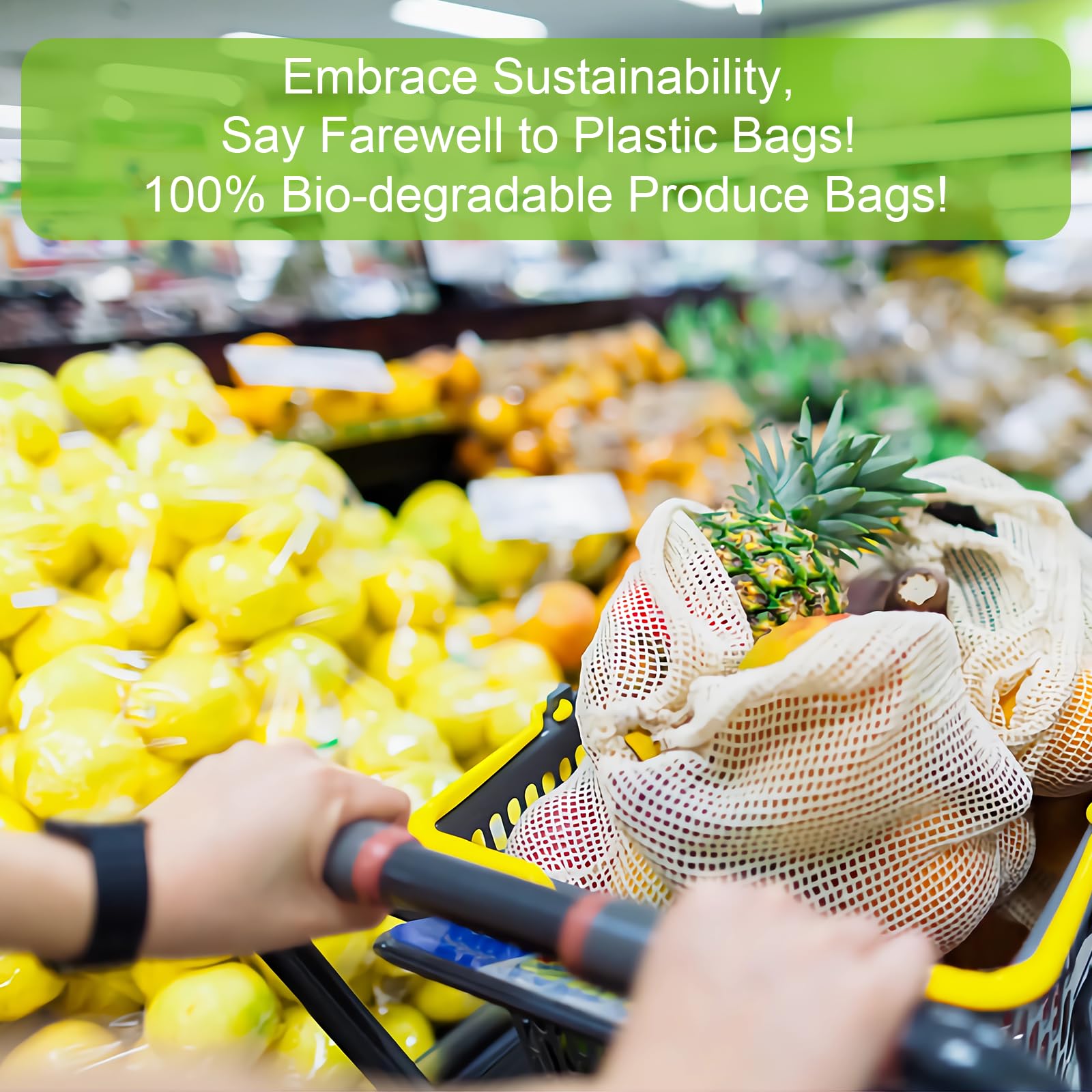 Reusable Washable Cotton Mesh Produce Bags for Fruits & Vegetables - Eco-Friendly Grocery & Bulk Shopping Bags with Drawstring (6 Pack: 2 Small, 2 Medium, 2 Large) - Perfect for Farmers Market, Organic Shopping & Zero Waste Lifestyle