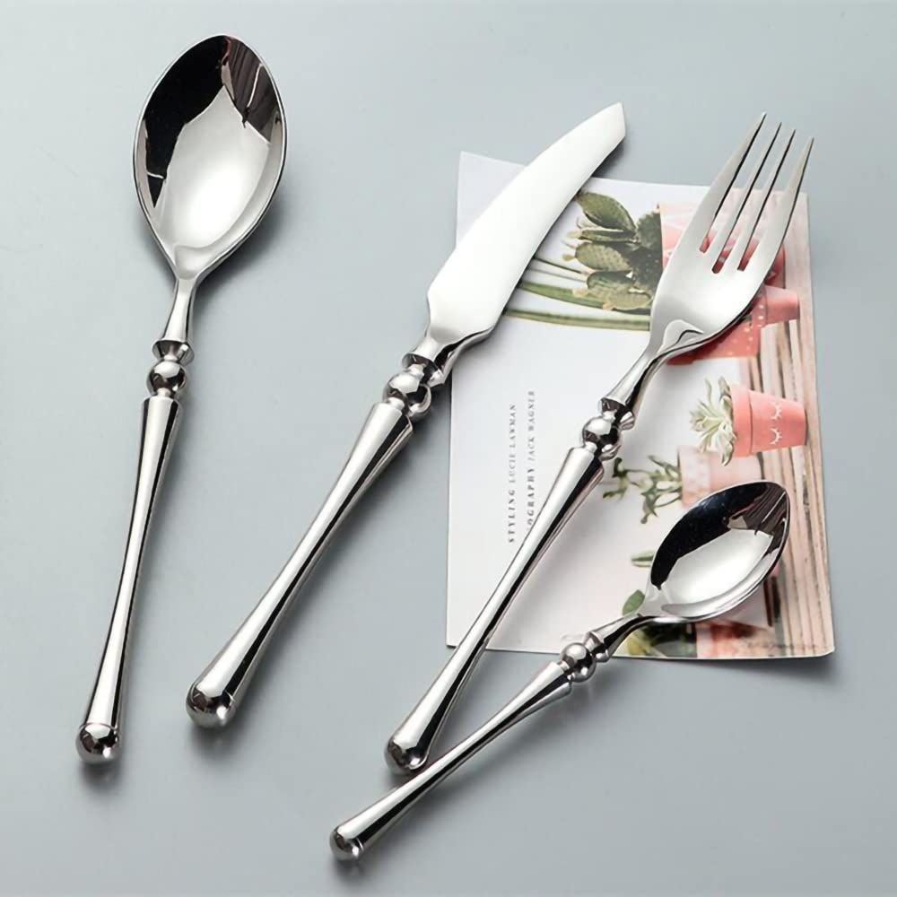 24-Piece Stainless Steel Flatware Set for 6 - 1810 Grade Round Handle Silverware Set with Spoons, Forks & Knives | Modern Dinnerware for Home & Kitchen | Dishwasher Safe | Perfect for Everyday Dining, Dinner Parties & Gifting