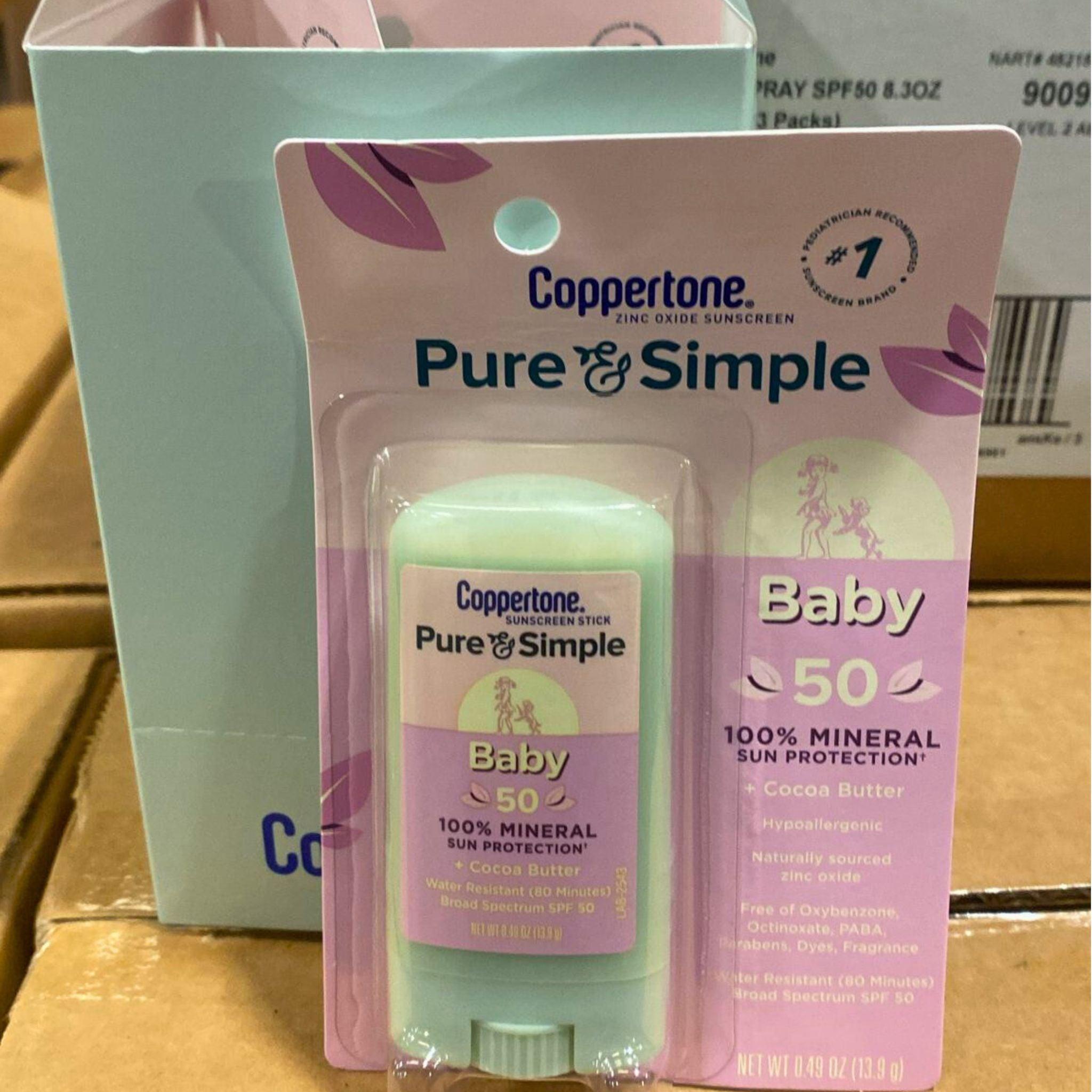 Coppertone Zinc Oxide Sunscreen Pure & Simple Baby SPF 50+ with Cocoa Butter - 0.49 oz (70-Piece Bulk Pack) - Gentle Sun Protection for Infants & Sensitive Skin - Perfect for Beach, Pool & Outdoor Activities