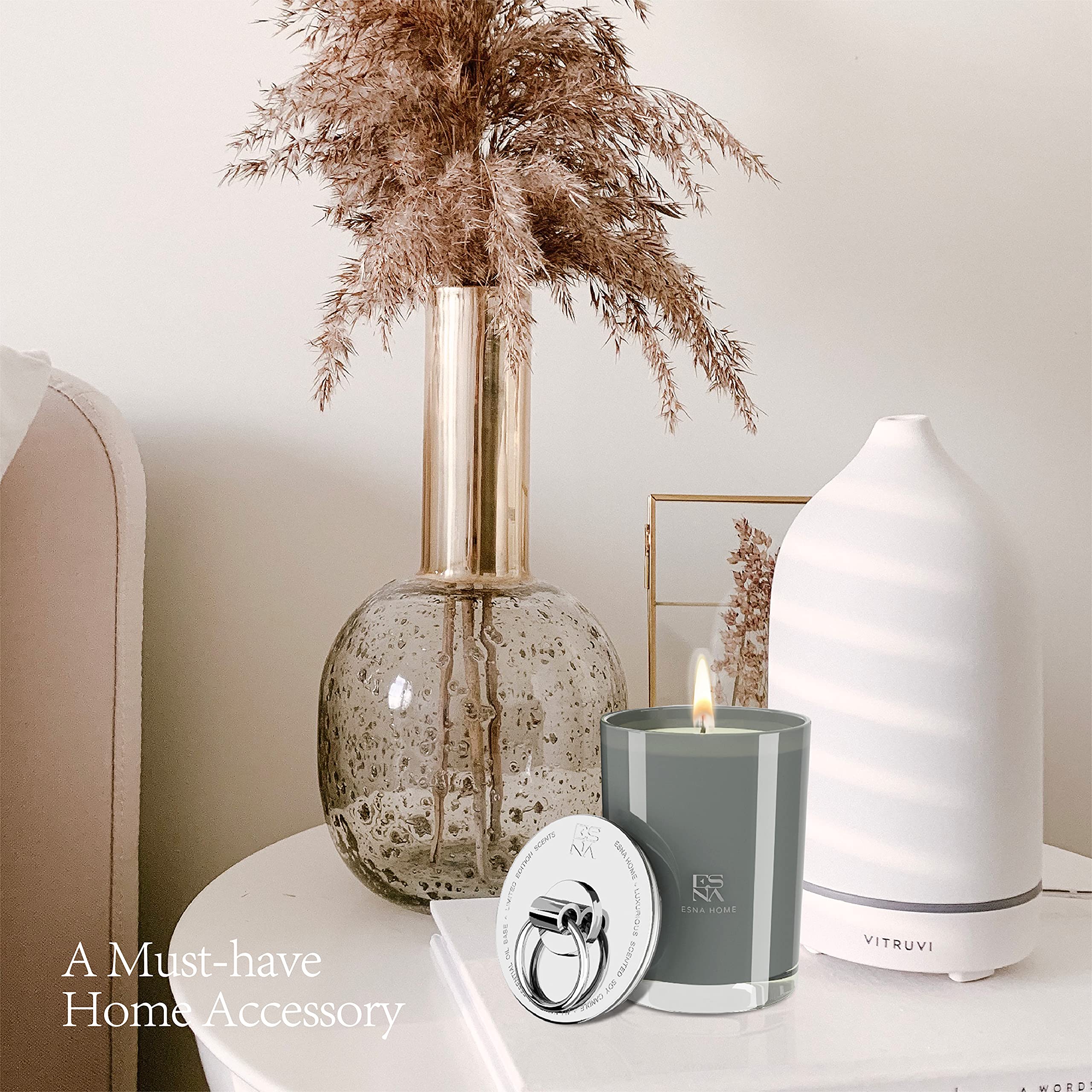 ESNA HOME Luxury All Natural Scented Soy Candle with Lemongrass Essential Oil | 8.8oz 50-Hour Burn Time | Metal Lid Candle for Women | Perfect Housewarming Gift, Birthday Present & Relaxation Aromatherapy | Ideal for Home Decor, Spa Days & Romantic Ambiance