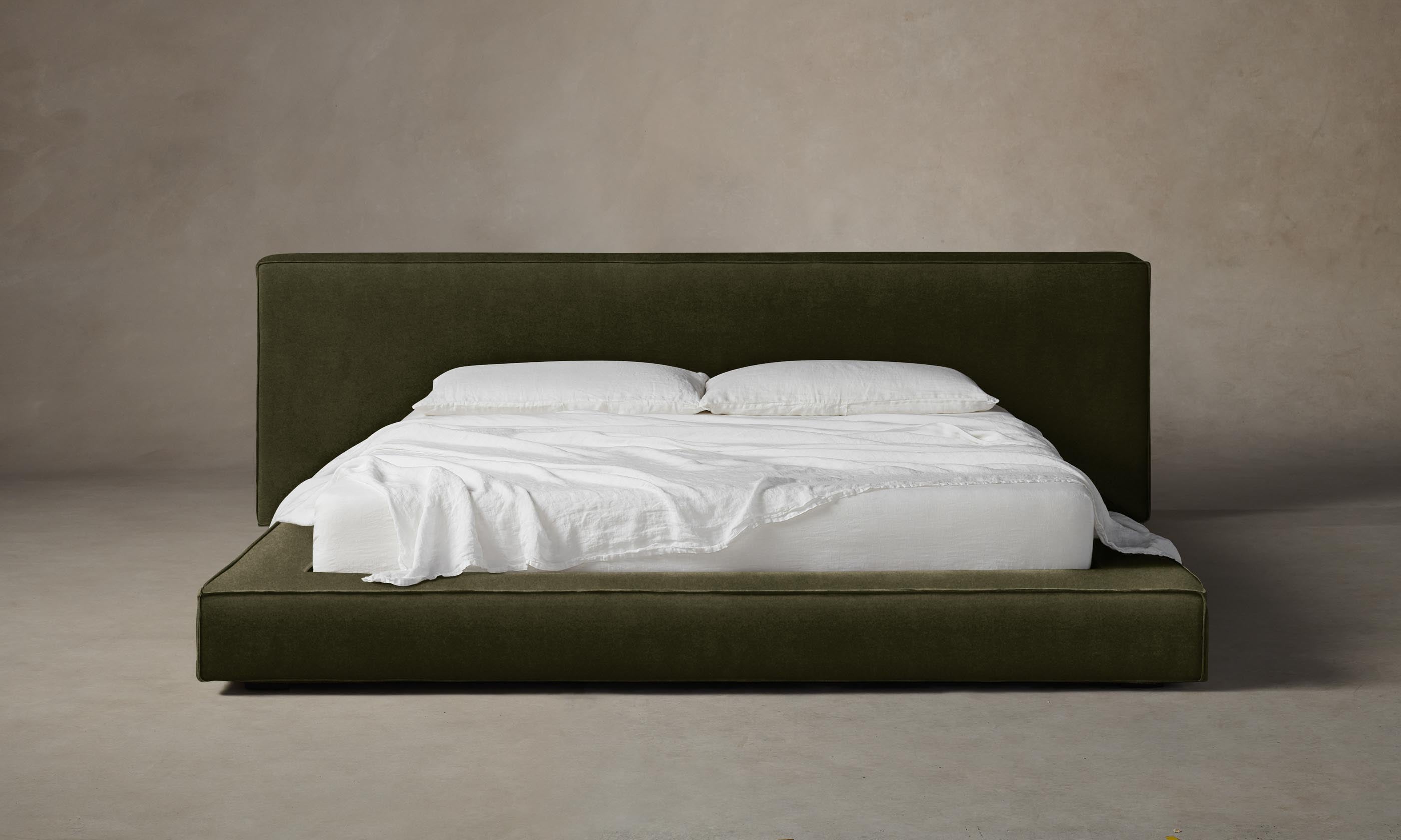 The Eldridge Bed - Premium Mohair Moss Green Upholstered Bed Frame for Luxurious Bedroom Decor | Perfect for Modern and Cozy Bedroom Styles