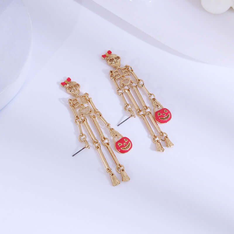 Halloween Wicked Death Skeleton Grunge Drop Earrings - Gothic Punk Jewelry for Women | Perfect for Halloween Parties, Cosplay & Alternative Fashion (Style 0728E)