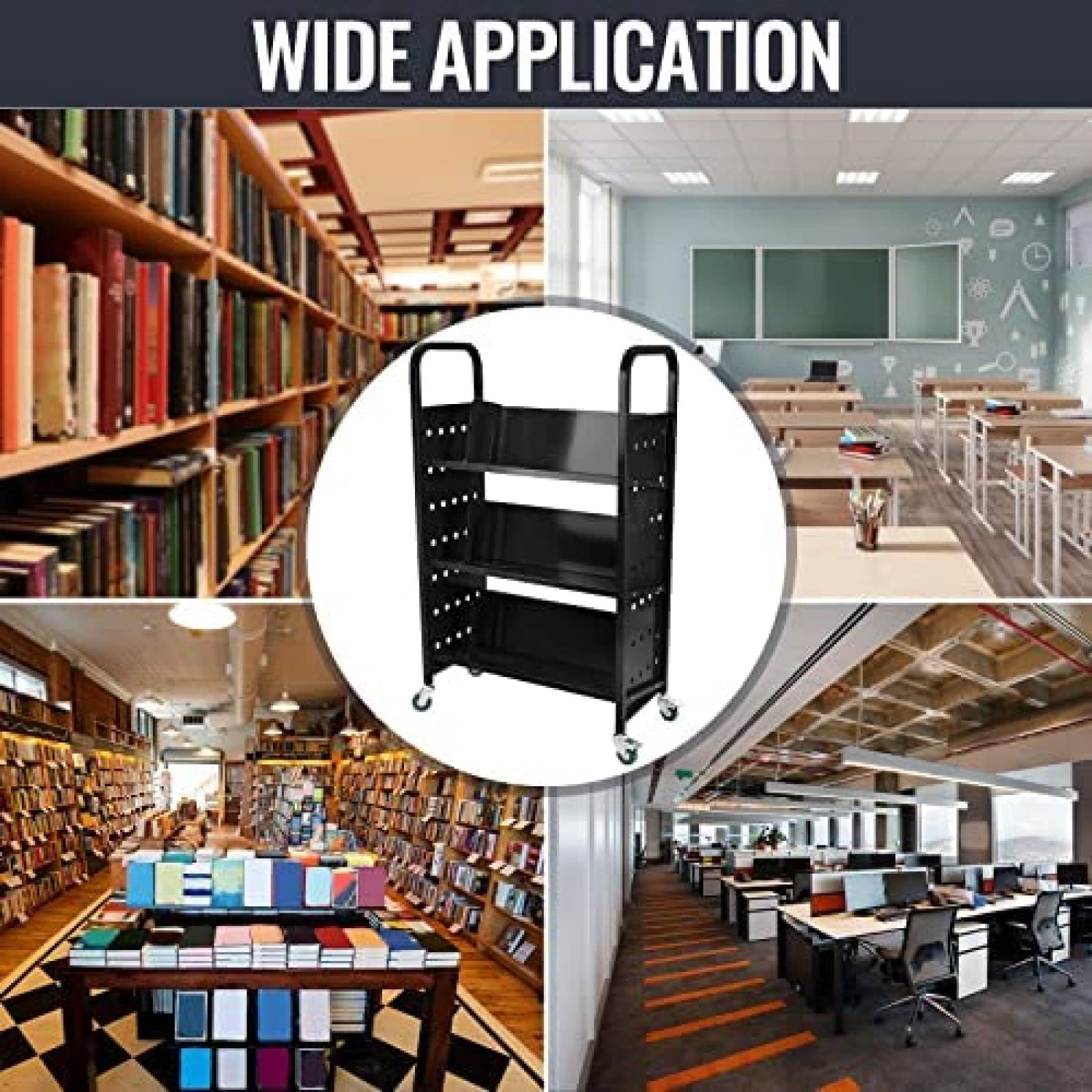 200 LBS Heavy Duty Library Book Cart - Single Sided L-Shaped & V-Shaped Rolling Book Truck with 4 Lockable Wheels for Home, Office, School - Perfect for Book Storage, Classroom Organization & Library Management