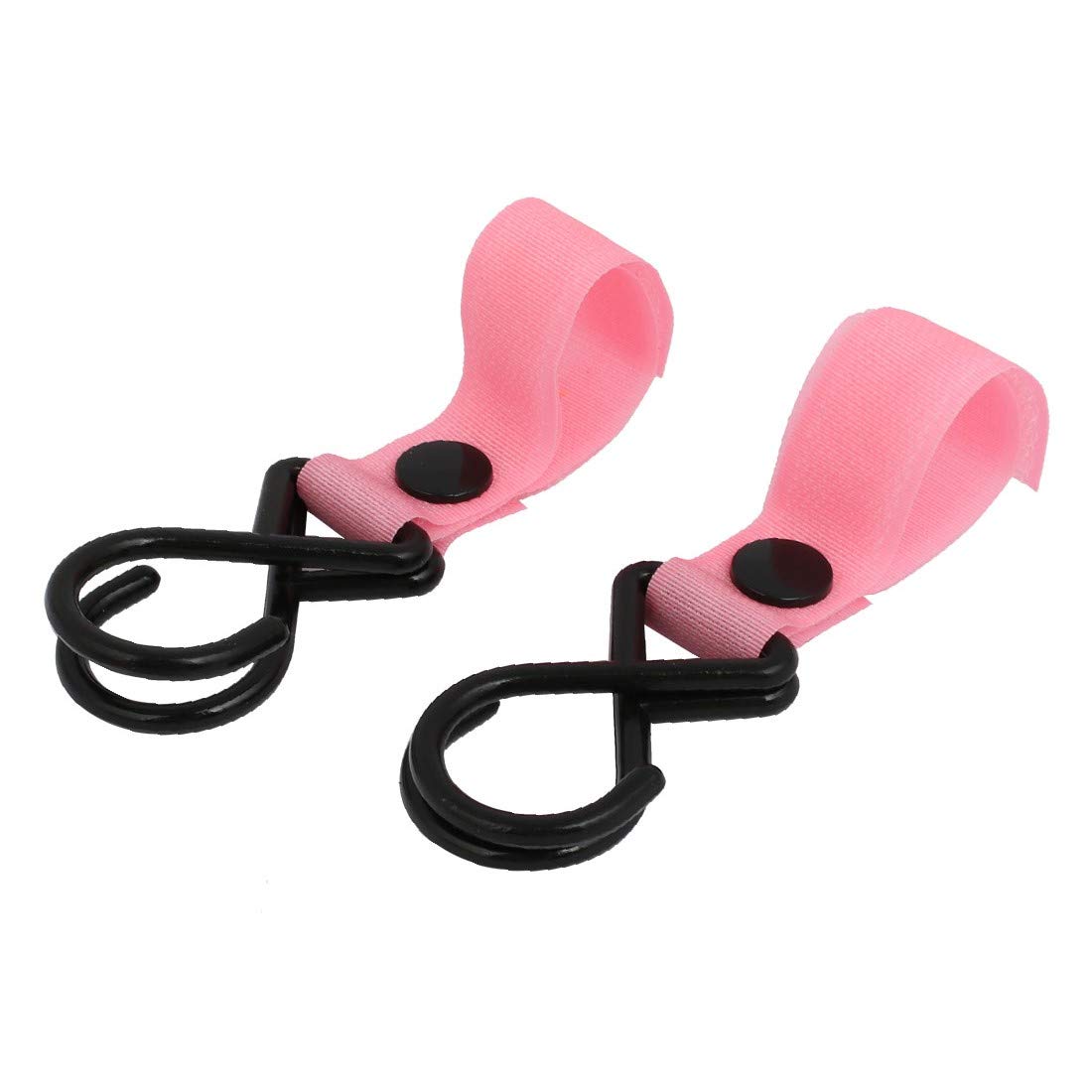 4-Pack 11lb Capacity Adjustable Stroller Hooks with Secure Loop Closure - Pink | Perfect for Baby Strollers, Shopping Carts & Grocery Bags Organization
