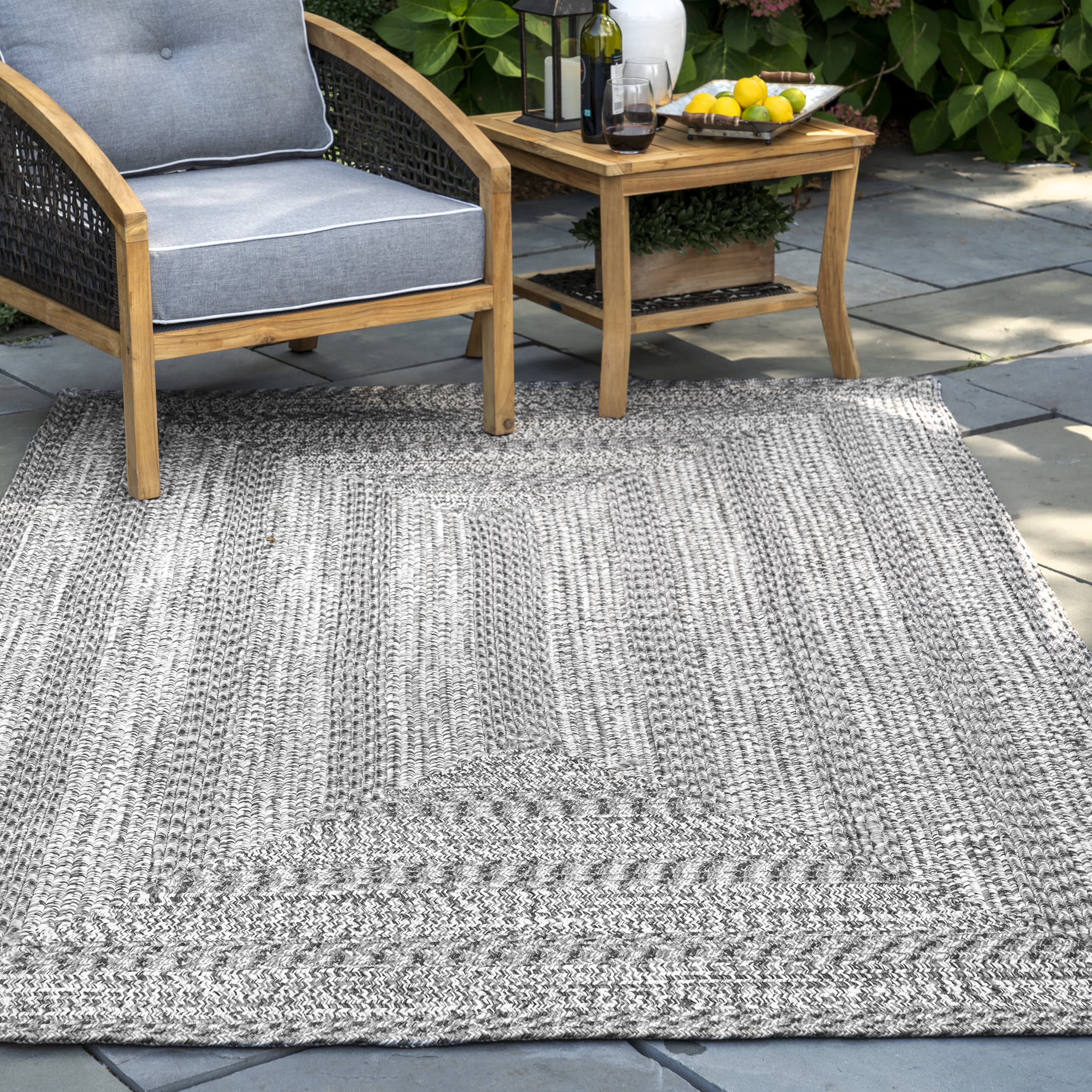 Braided Textured Indoor/Outdoor Area Rug - Soft & Durable Grey Floor Mat for Living Room, Bedroom, Patio, Deck | Home Decor Essentials