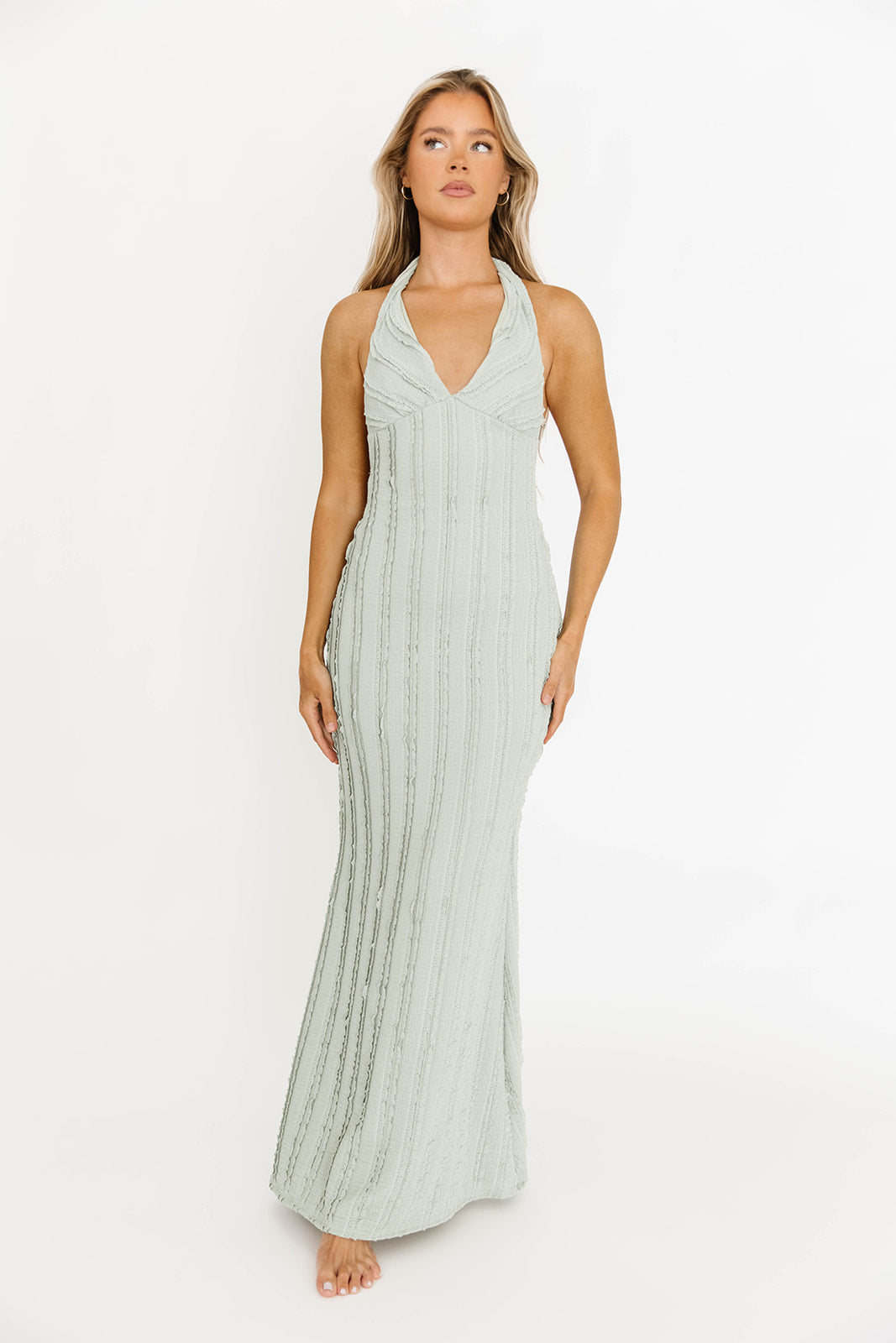Lydia Maxi Lace Dress in Sage Green - Elegant Bohemian Flowy Long Dress for Weddings, Parties & Special Occasions