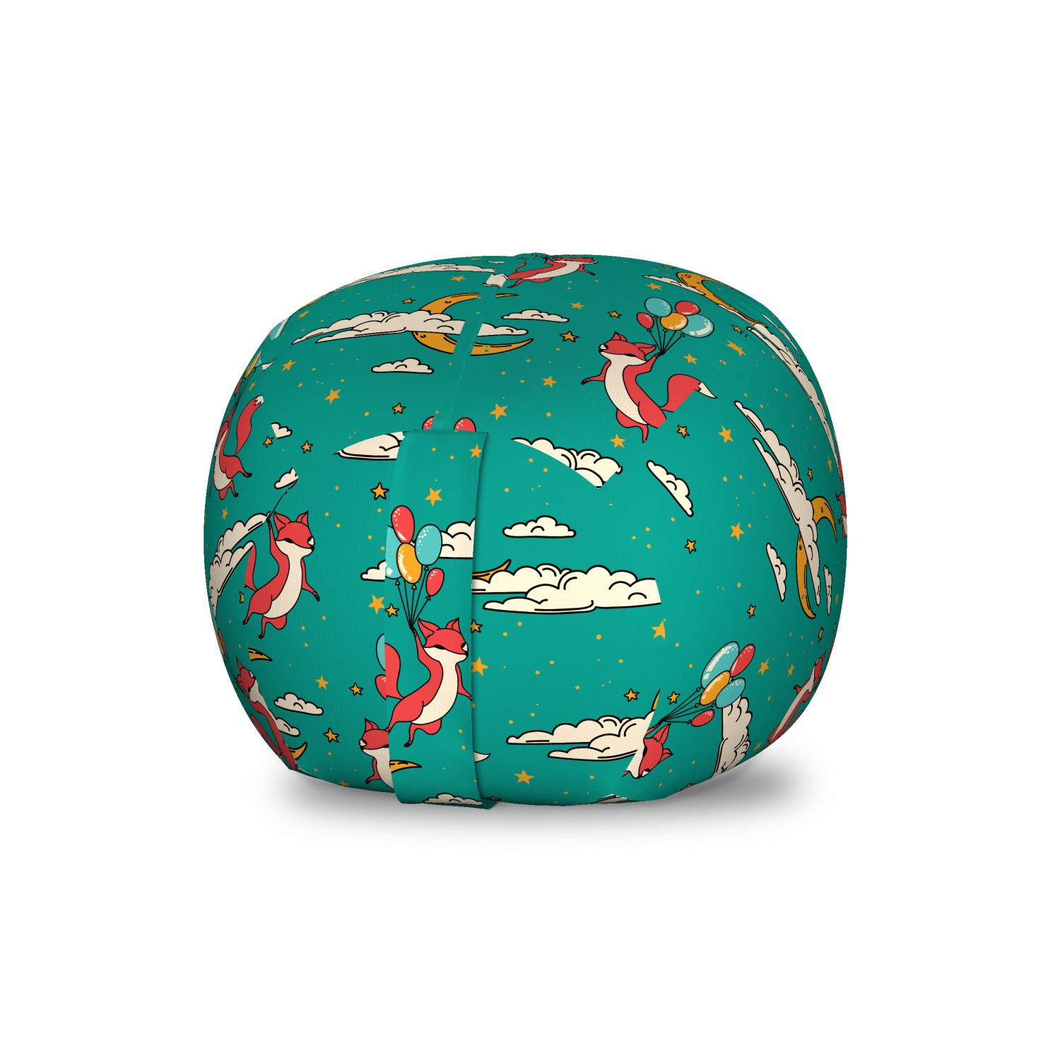 Ambesonne Cartoon Fox with Balloons Toy Storage Bag Chair - Stuffed Animal Organizer, Washable Small Multicolor Kids' Room Decor for Bedroom, Playroom, and Nursery Organization