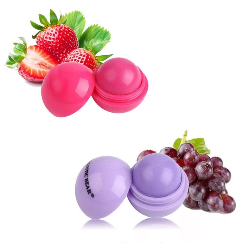 Beauty Karwan 2 Pack Fruit Flavored Natural Plant-Based Long Lasting Moisturizing Lip Balm for Women - Strawberry & Grape (Winter Protection, Daily Hydration & Makeup Essential)