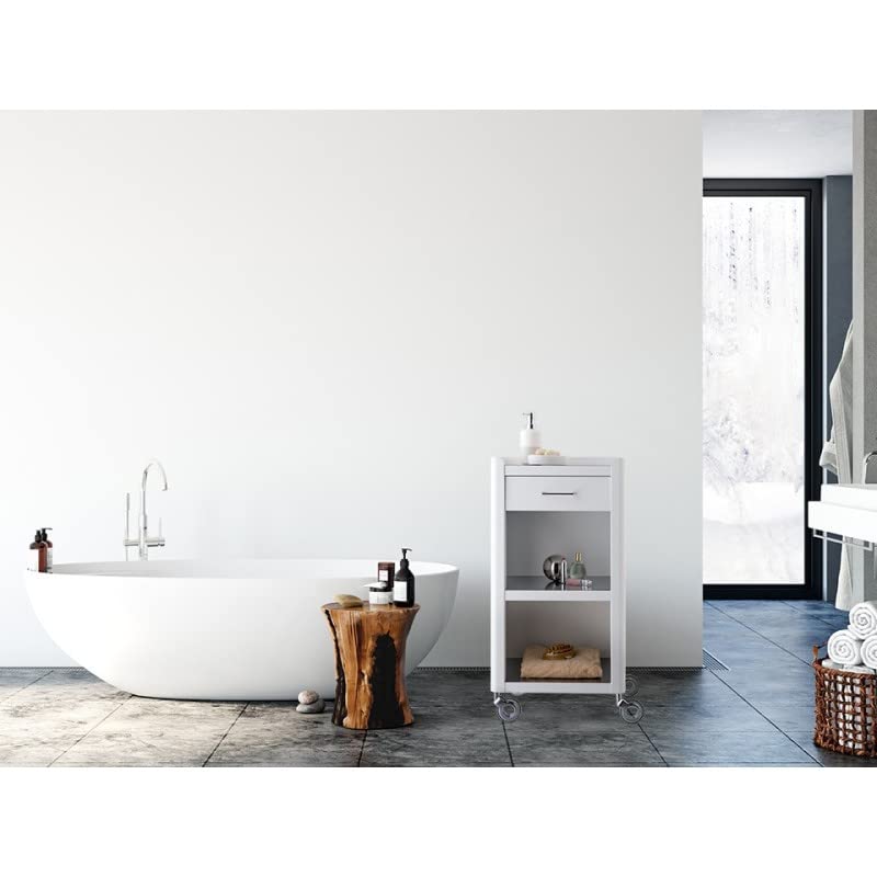 DON HIERRO - White Stainless Steel Bathroom Cabinet on Wheels with Storage, Mobile Utility Cart for Bathroom Organization - Perfect for Small Spaces, Apartments & Home Decor