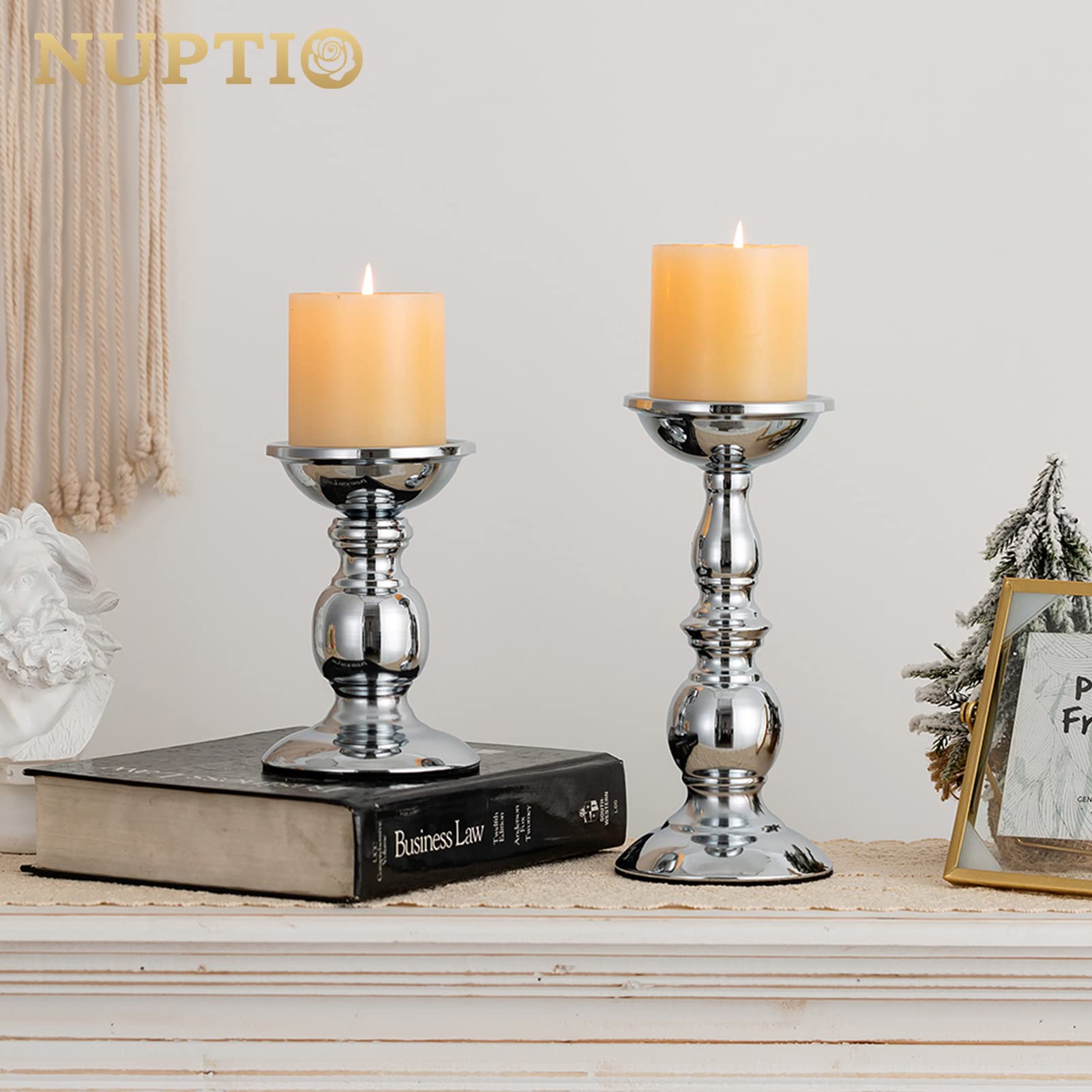 Elegant Silver Metal Pillar Candle Holders for 3-Inch Candles - Set of 2 | Perfect for Living Room Decor, Garden Ambiance, Spa Relaxation, Aromatherapy, Incense Cones, Weddings & Parties