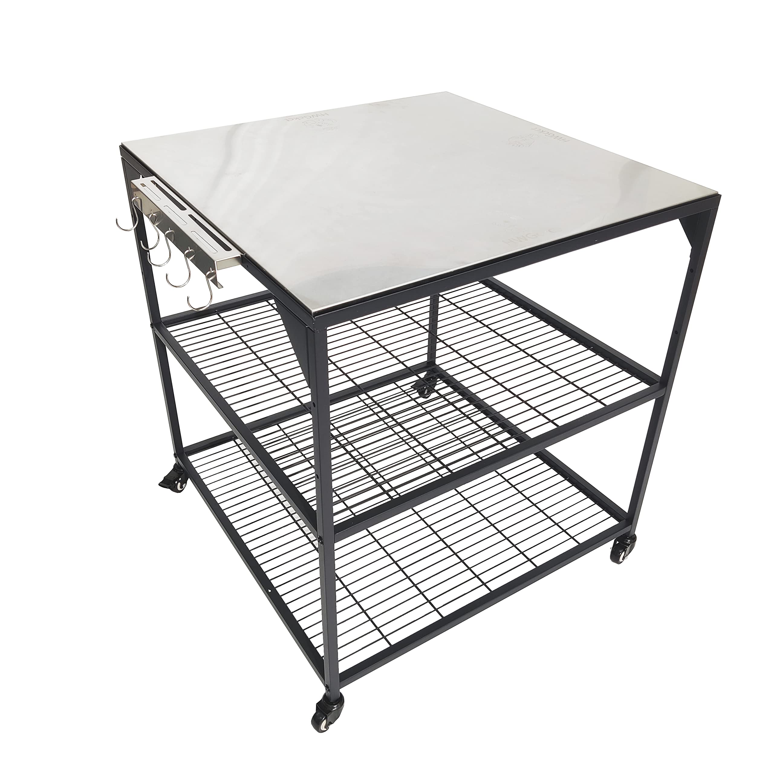 3-Tier Stainless Steel Rolling Outdoor Kitchen Cart - Heavy Duty BBQ Grill Table with Wheels for Pizza Oven, Patio Dining & Backyard Entertaining