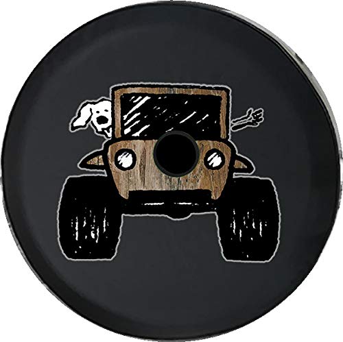 Paw Prints Wood Barn Country Black 32 Inch Tire Cover with Backup Camera Hole | SUV & Vehicle Accessories | Perfect for Off-Road Adventures & Camping Trips