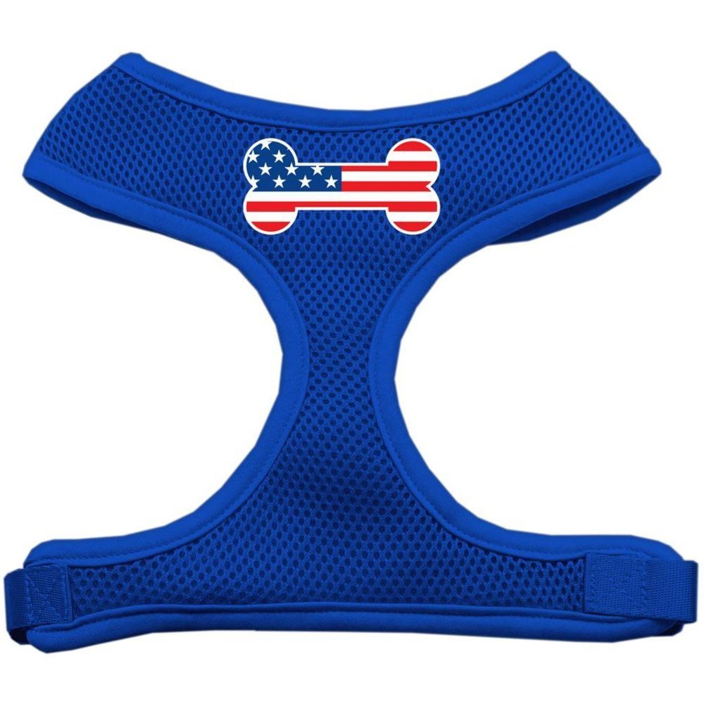 Premium Soft Mesh Dog Harness with USA Flag Screen Print - Large, Blue - Comfortable & Durable for Walking, Running & Outdoor Adventures