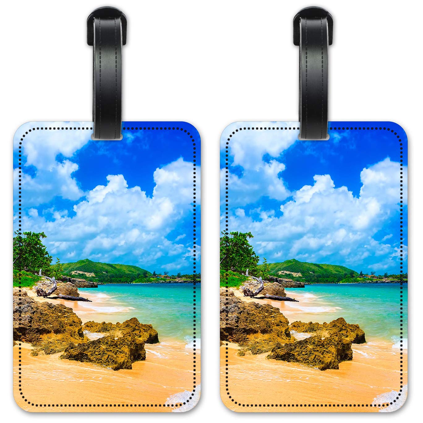 Jungle Side Beach Luggage ID Tags - Waterproof Suitcase Identification Cards Set of 2 - Perfect for Travel, Cruise & Airports