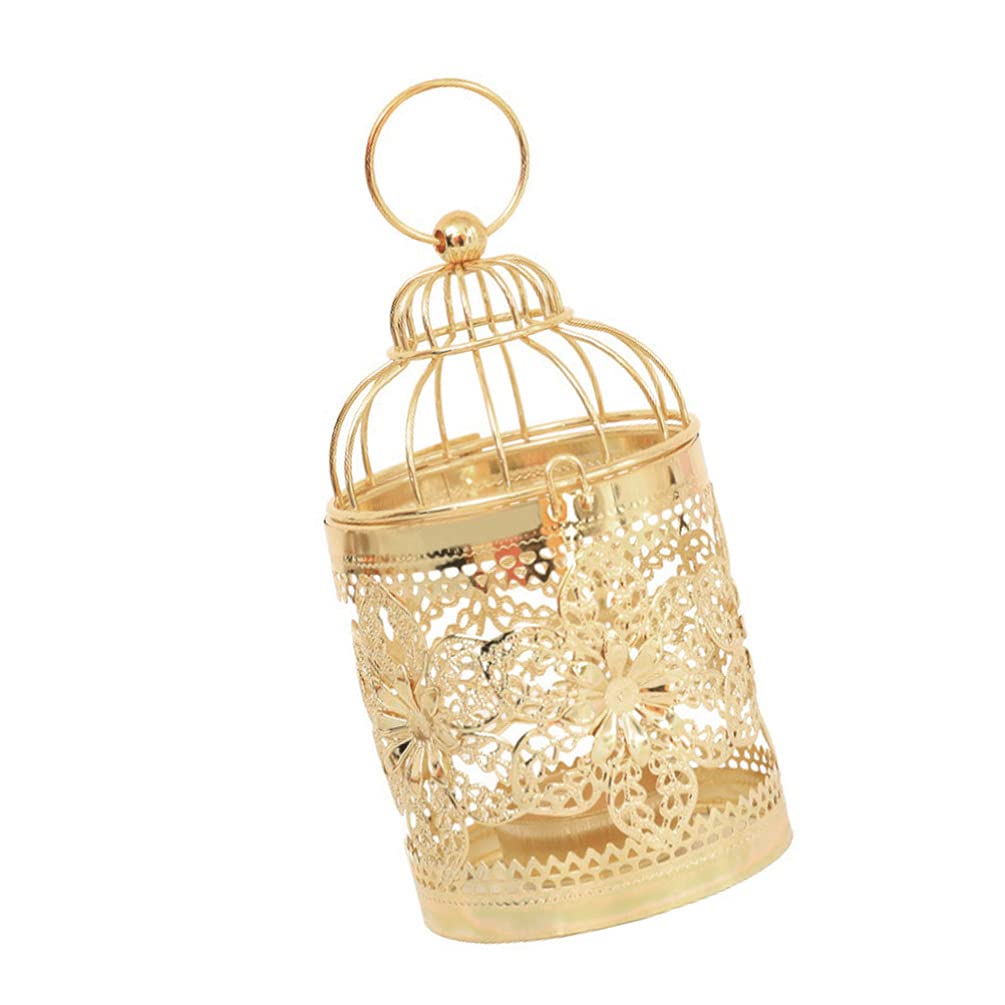 Vintage Gold Bird Cage Candle Holder - Hanging Tealight Lantern for Home Decor