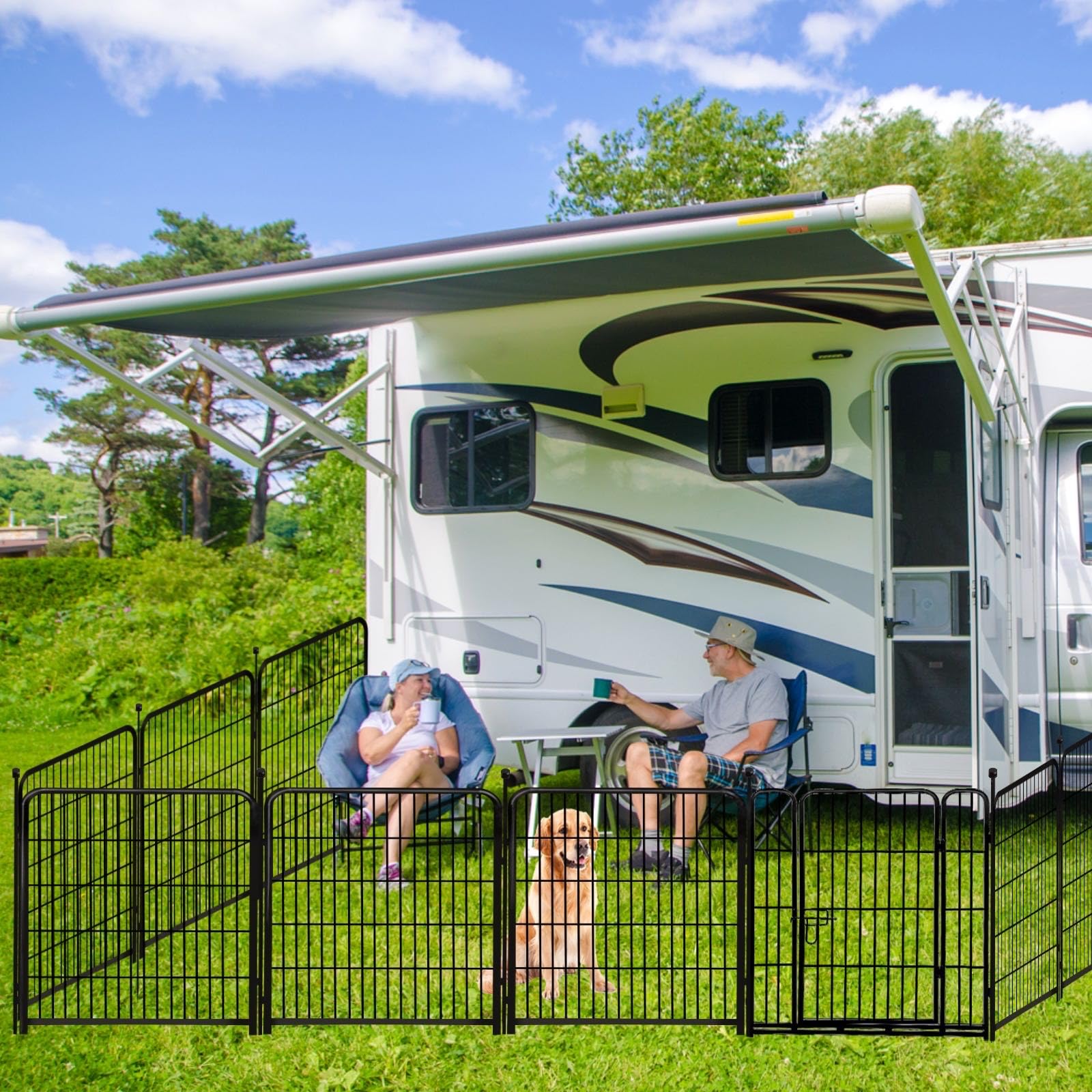 ADAVIN 36 Inch Tall Garden Fence with Low Threshold Door - 8 Panels (17.7 Ft Length) for Dog Playpen, Yard Barrier & Outdoor/Indoor Use - Durable Anti-Dig Pet Fence for Backyard, Lawn & Garden Protection