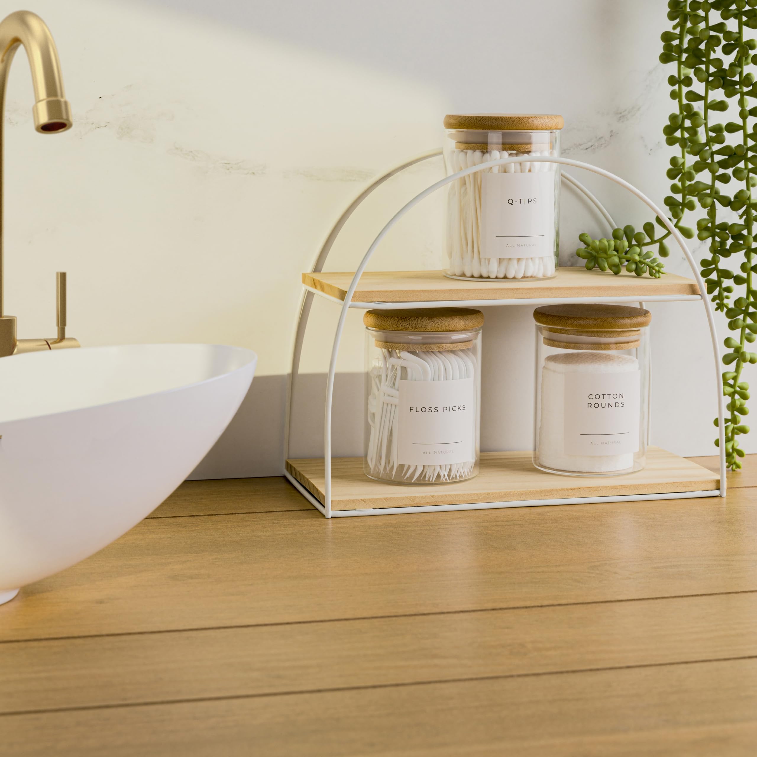 Mini Glass Apothecary Jars with Bamboo Lids - 10 oz Set of 3 | Bathroom & Kitchen Storage Containers for Cotton Balls, Pads, Swabs | Perfect for Vanity Organizer, Countertop Decor, Spice Jars & DIY Craft Supplies