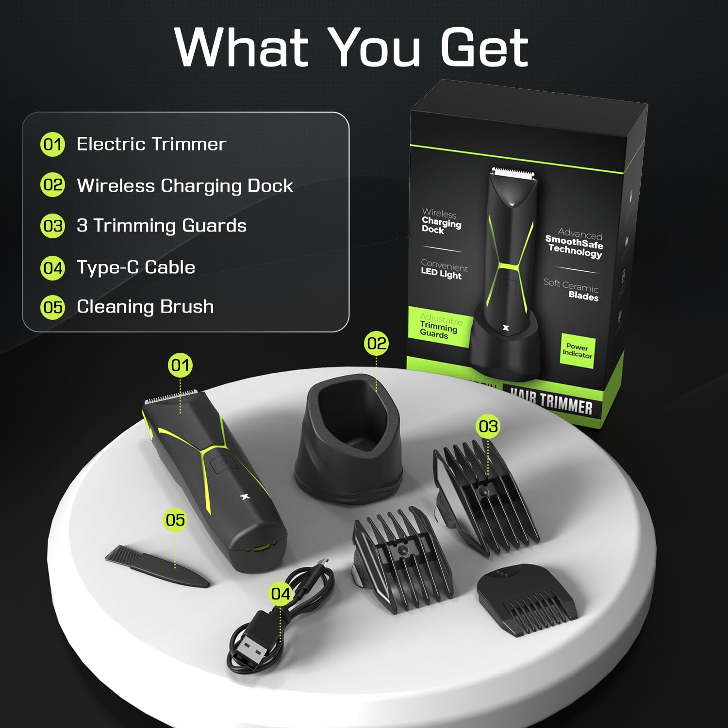Brightman Men's Body Hair Trimmer - Waterproof Electric Groin & Pubic Trimmer with 3 Combs, Ceramic Blade & Wireless Charging Dock | Perfect for Manscaping, Ball Grooming & Personal Hygiene Care at Home or Travel