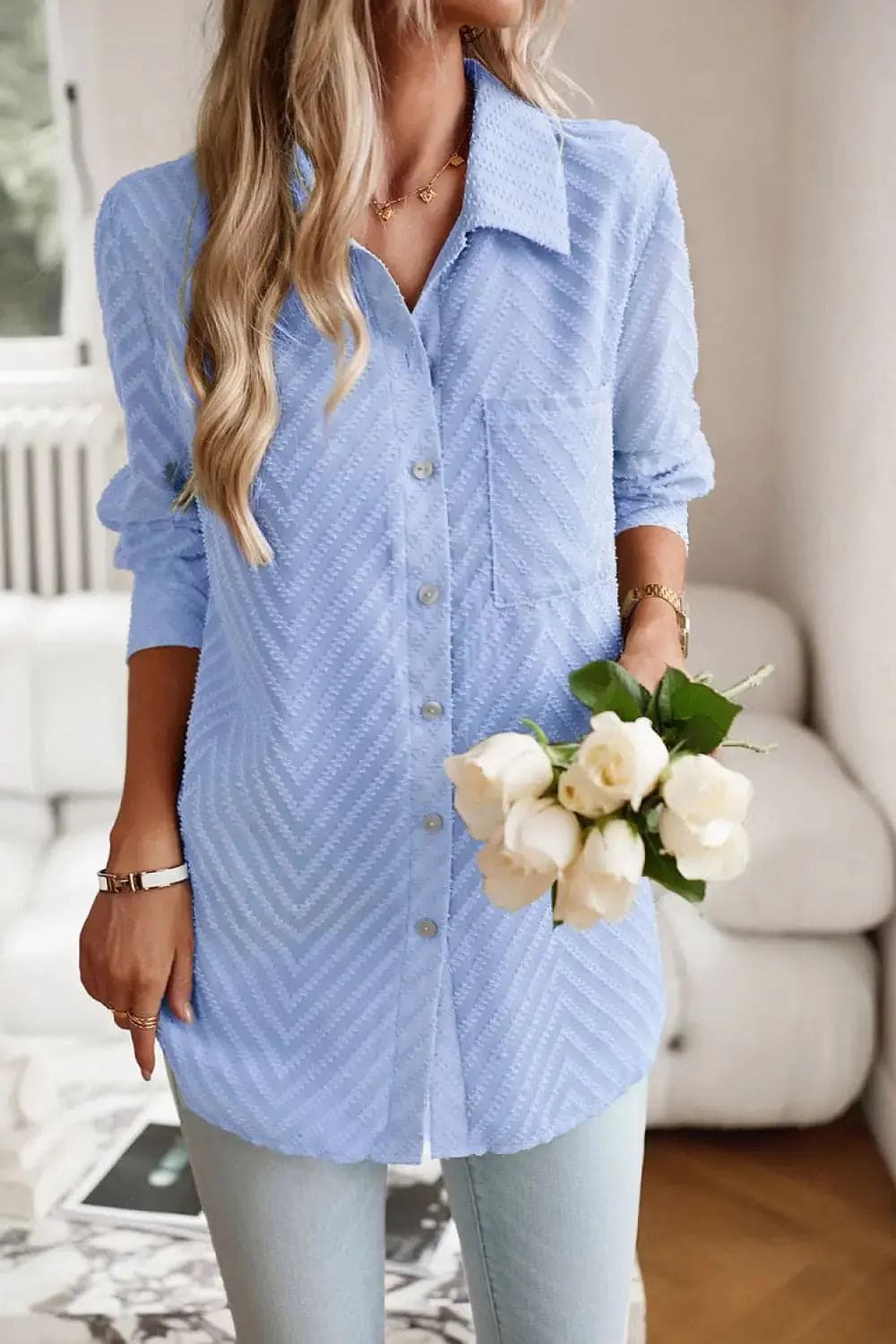 Men's Casual Long Sleeve Button Down Shirt with Collar & Chest Pocket - Perfect for Office, Business, and Outdoor Activities