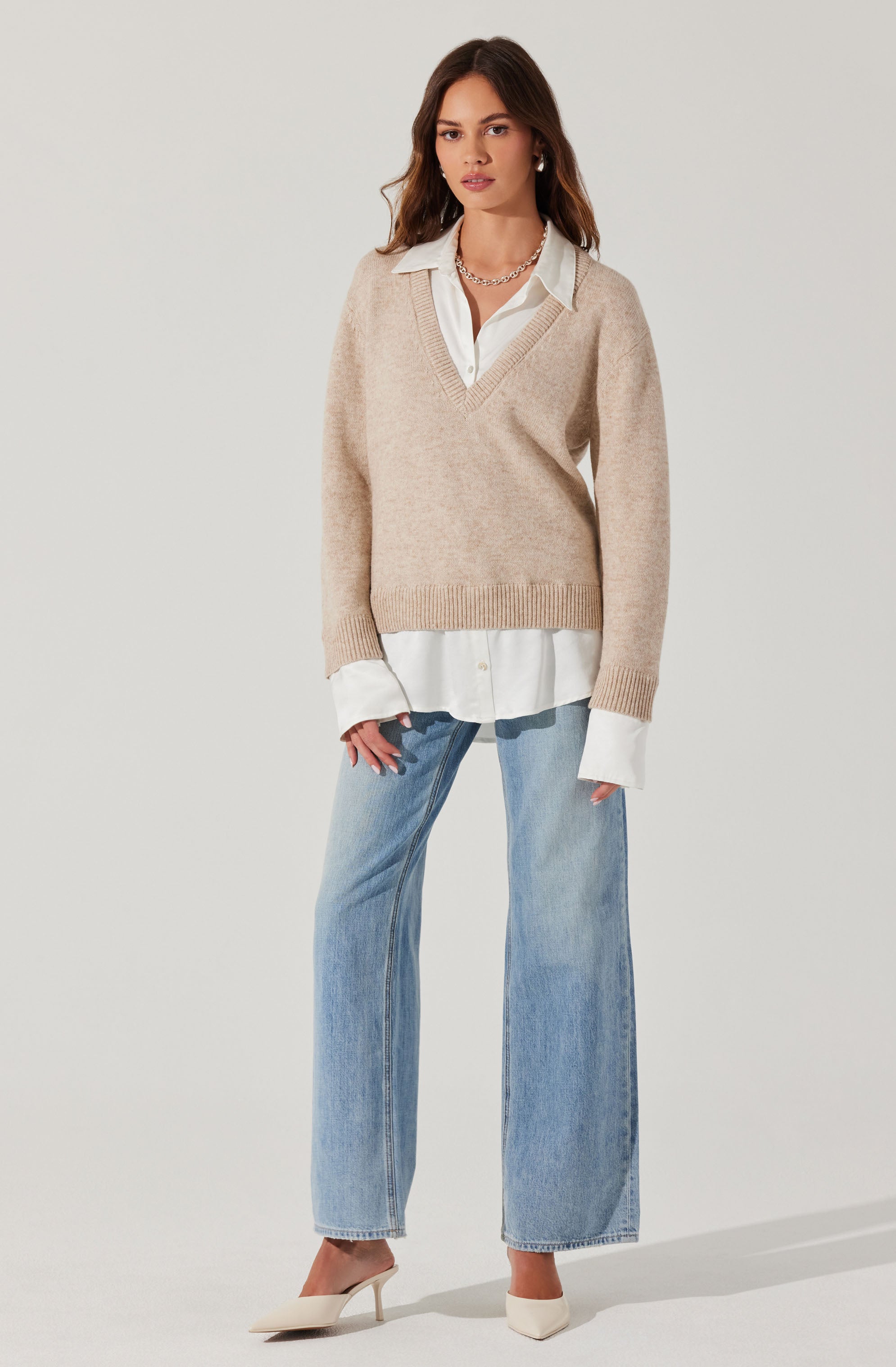Jianna Mixed Media Layered Sweater for Women - Trendy Knit Pullover with Textured Details | Perfect for Fall Fashion, Office Wear & Casual Outfits