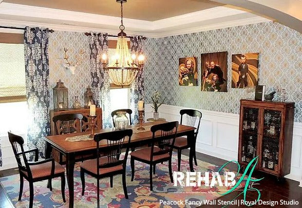 Peacock Feather Wall Stencil - Reusable DIY Home Decor Template for Painting, Murals & Accent Walls - Perfect for Bedrooms, Living Rooms & Nursery Decor