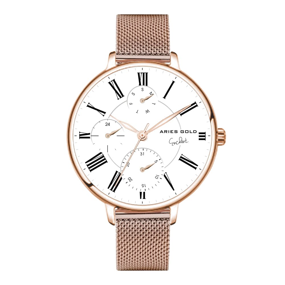 ARIES GOLD VOYAGE Rose Gold Stainless Steel Women's Watch with Mesh Strap - Model L 5034 RG - Perfect for Casual Wear, Office & Special Occasions