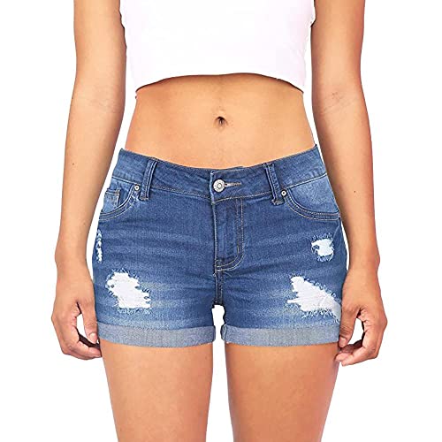 Women's Summer Denim Jean Shorts - Low Waisted Destroyed Skinny Jeans with Classic Casual Washed Distressed Look | Perfect for Beach, Music Festivals & Casual Outings
