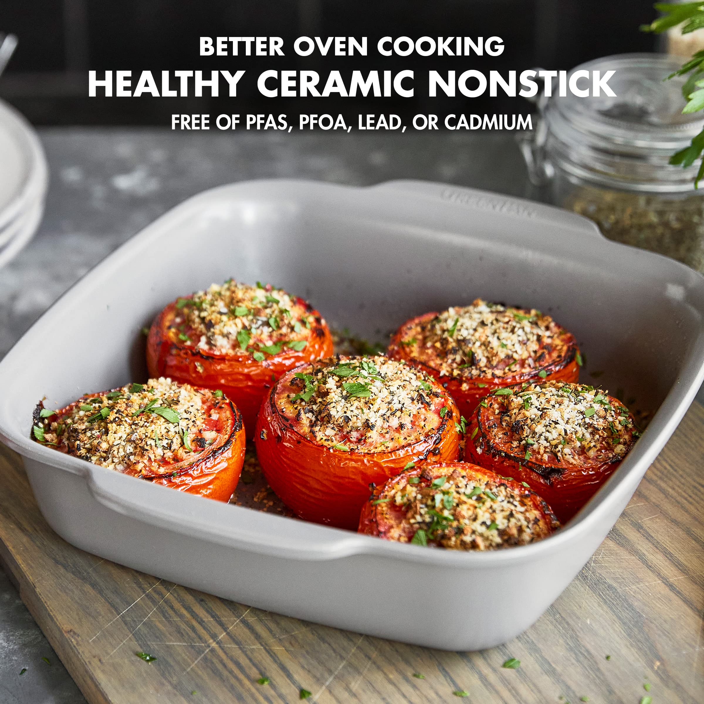 GreenPan Premiere Healthy Ceramic Nonstick 4-Piece Bakeware Set - PFOA & PFAS-Free, Warp-Resistant Baking Pans (Rectangular, Square, Quarter & Half Sheet) - Oven Safe to 600°F & Dishwasher Safe - Perfect for Baking Cookies, Cakes, Roasts & Meal Prep - Gray