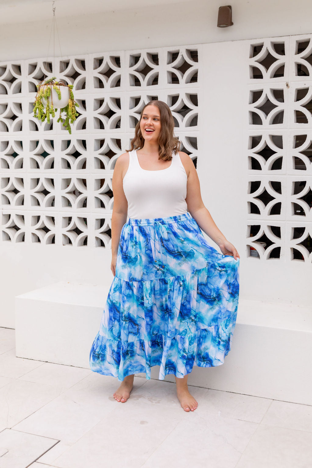 Kimmy Skirt in Mystic Ink - Women's Flowy Midi Skirt with Elastic Waist | Perfect for Casual Wear, Office Outfits & Summer Dresses