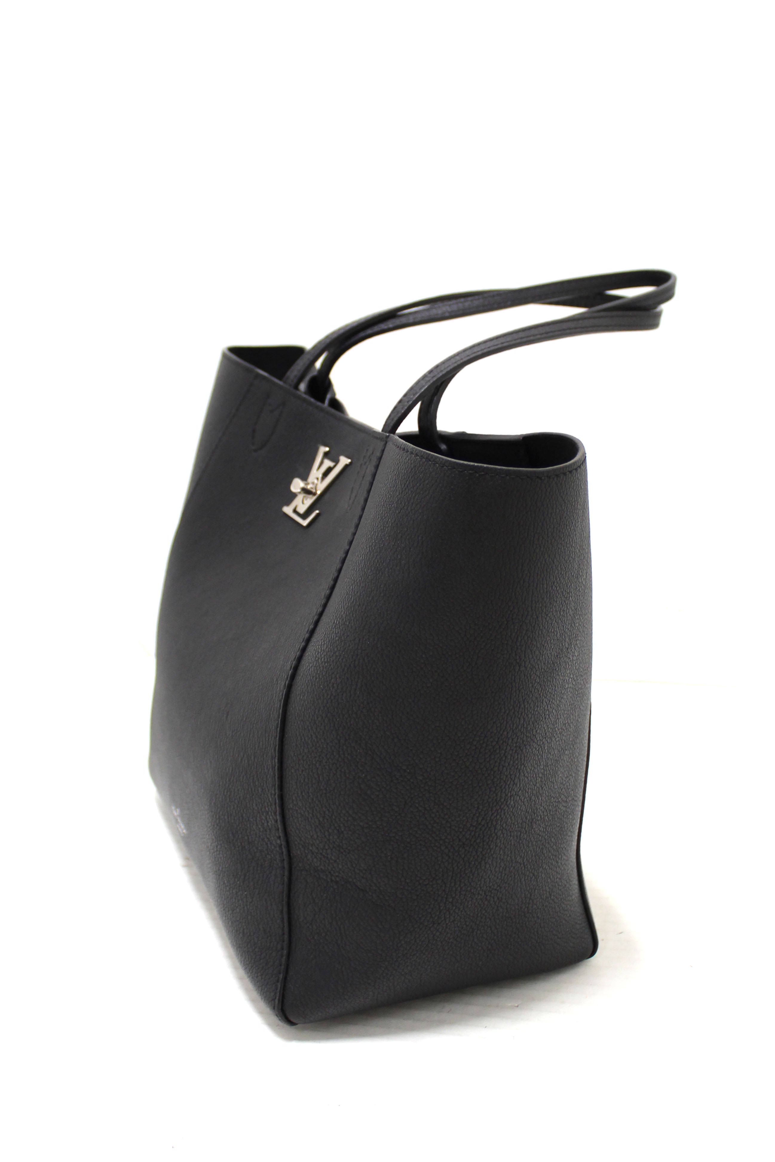 Authentic Louis Vuitton Lockme Go Black Grained Calf Leather Tote Bag - Luxury Designer Handbag for Women, Perfect for Work, Travel & Everyday Use