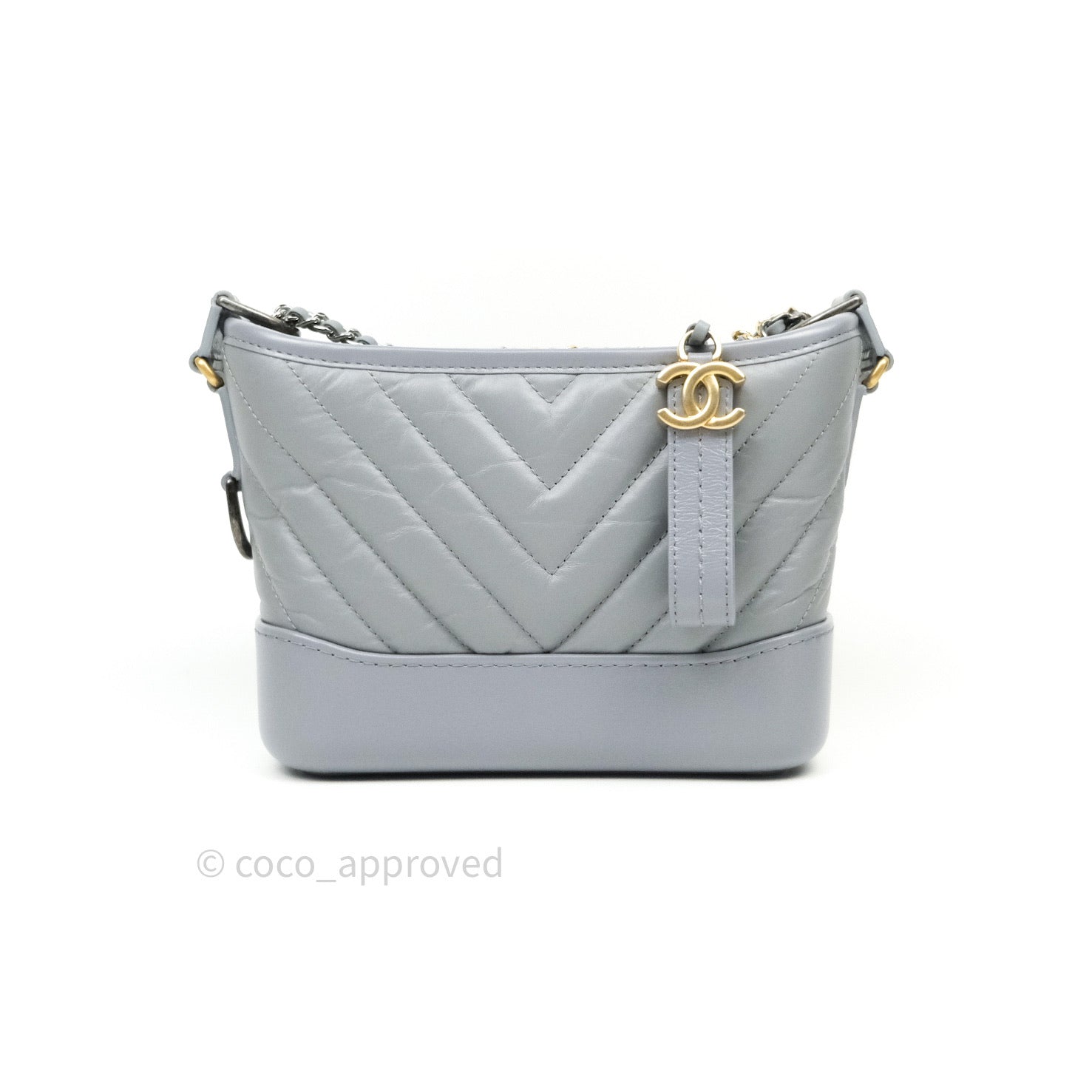 Chanel Small Gabrielle Hobo Bag in Grey Calfskin with Chevron Pattern & Mixed Hardware - Perfect for Everyday Use, Work & Special Occasions