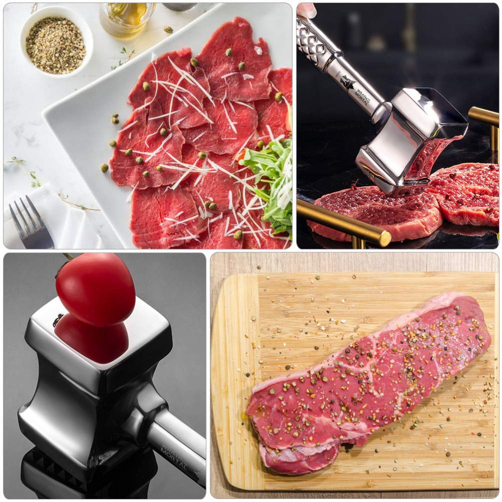 Stainless Steel Meat Tenderizer Hammer - Dual-Sided Meat Pounder Mallet for Steak, Beef, Veal, Chicken & Lamb - Heavy Duty Kitchen Tool for Tenderizing & Flattening Meat - Perfect for Grilling, Cooking & Meal Prep