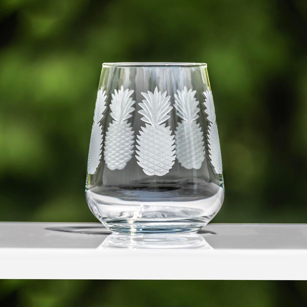 Fresh Pineapple Stemless Wine Tumbler Set of 2 - 15.75oz Insulated Glasses for Chilled Cocktails, Iced Coffee & Summer Drinks - Perfect for Pool Parties, Beach Outings & Backyard BBQs