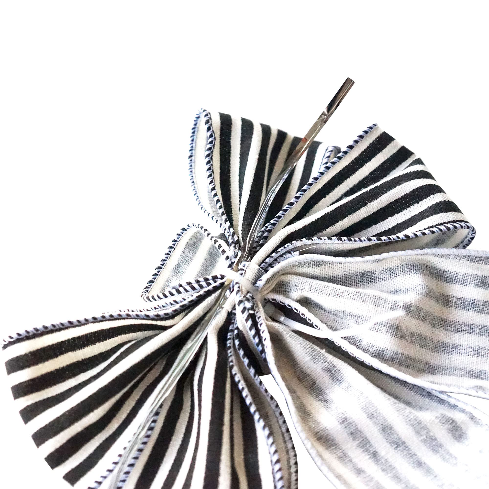 6-Piece Black and White Striped Wreath Bows, 8 x 12.5 Inches Ticking Fabric Christmas Gift Bows - Perfect for Holiday Decorations, DIY Crafts, and Present Wrapping