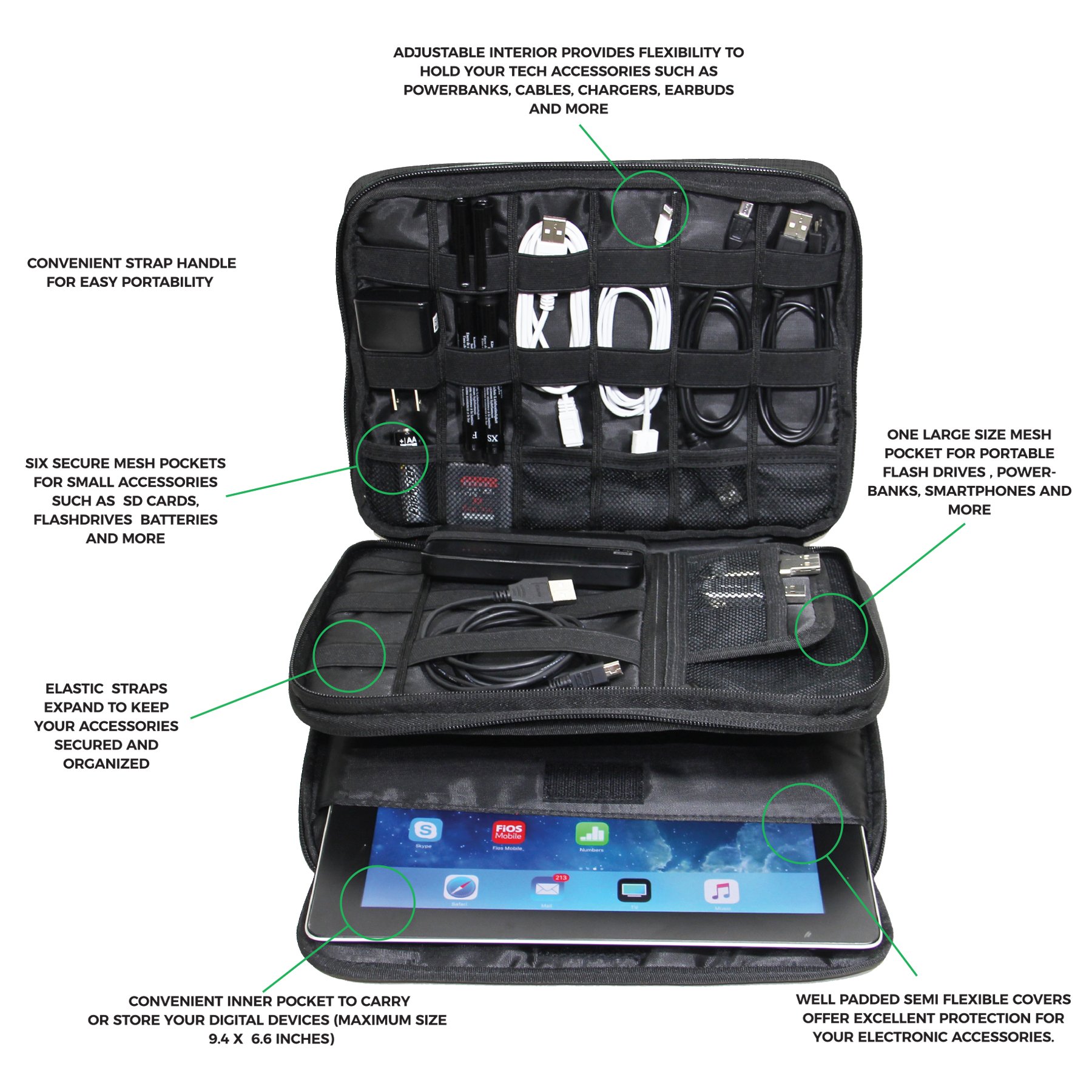 Compact Travel Cable Organizer Bag - 3-Layer Zippered Pouch for Electronics Accessories & Hard Drives (Black) | Portable Storage Solution for Chargers, Cables & Small Gadgets | Perfect for Travel, Office & Home Organization