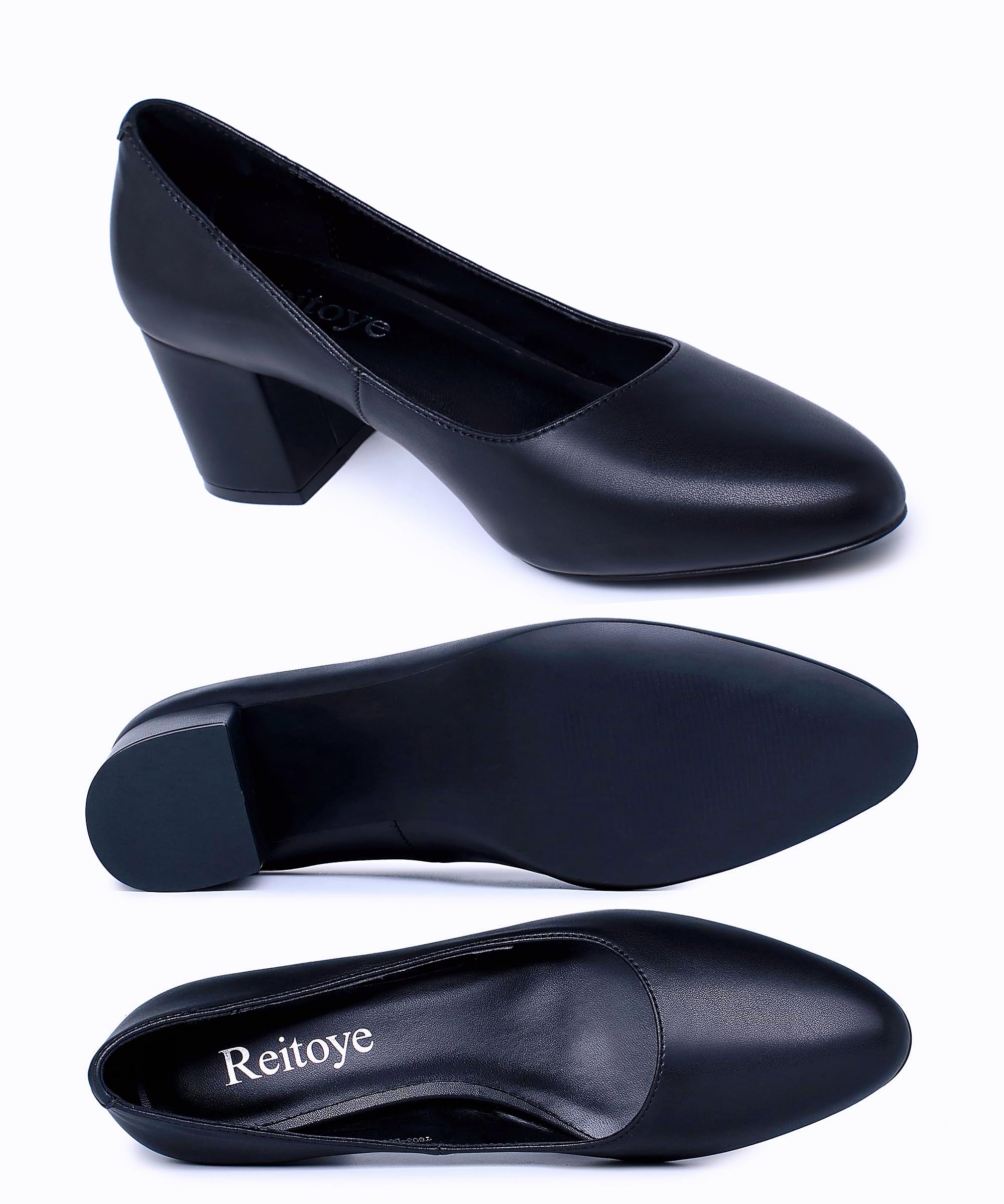 Reitoye Women's Chunky Heel Pumps - Closed Toe Dress Shoes for Office, Party & Wedding | Comfortable High Heels for Women, Fashionable Work & Evening Shoes