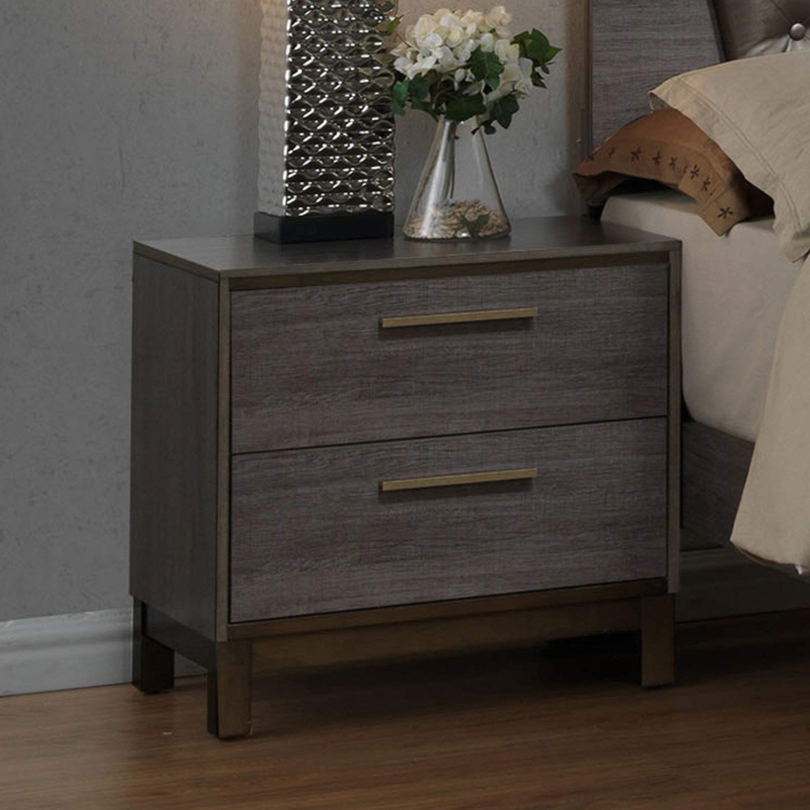 Furniture of America FBA Nightstand - Antique Gray Finish Bedside Table for Bedroom, Living Room & Office - Compact Size with Storage Shelf