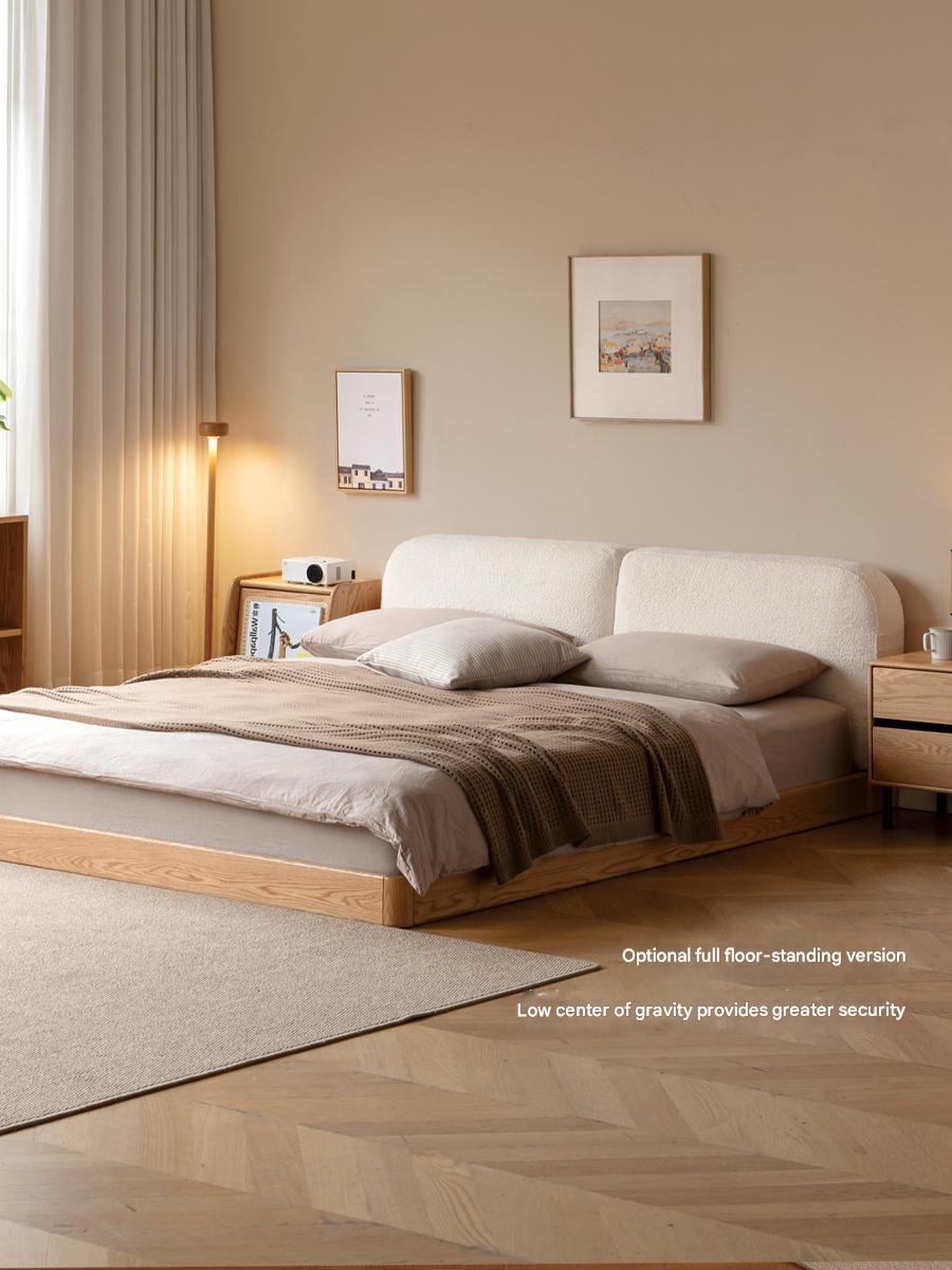 Premium Oak Solid Wood Lamb Fleece Soft Suspension Cream Bed - Cozy & Supportive Sleeping Solution for Modern Bedrooms, Guest Rooms & Nursery Decor