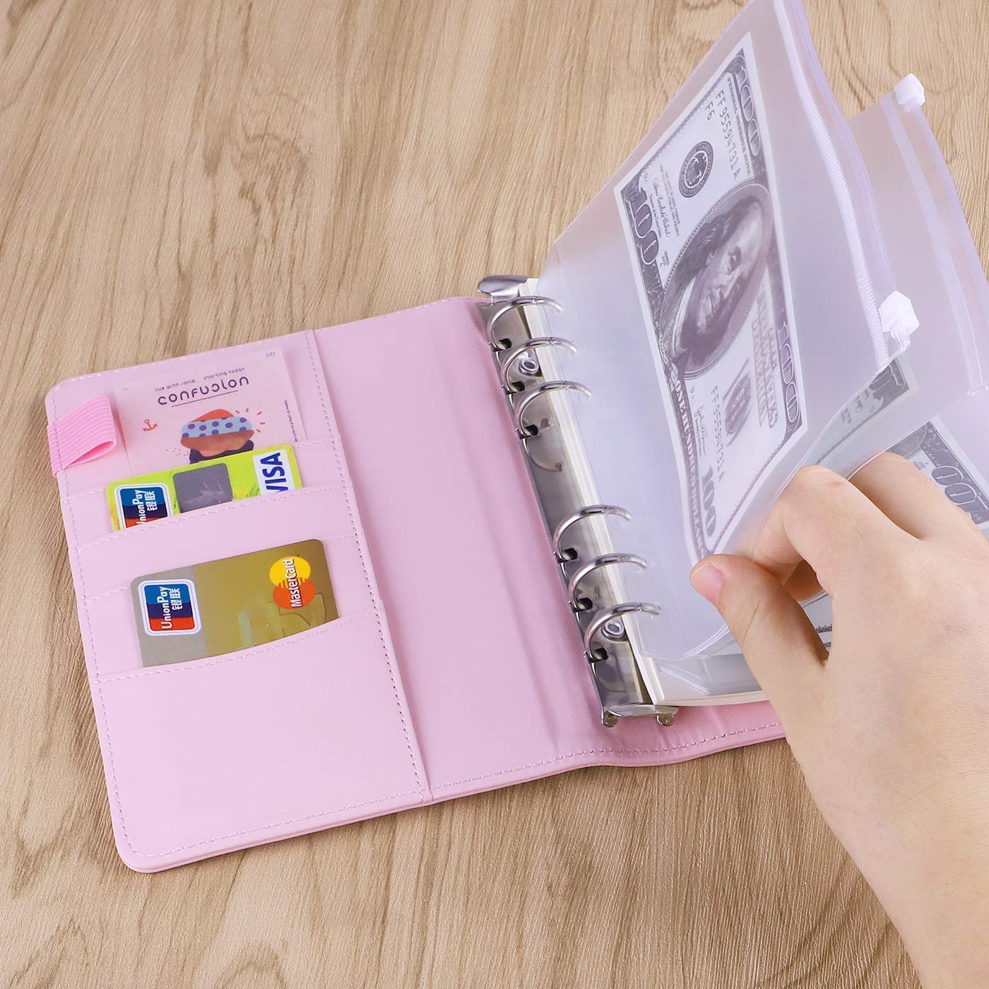 Antner A6 PU Leather Notebook Binder (Pink) with 12pcs Binder Pockets | 6-Hole Refillable Planner for School, Office & Journaling | Perfect for Students, Professionals & Organizers