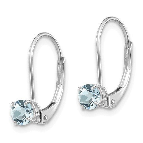 14K Gold 0.46 CTW Round Aquamarine Leverback Earrings - Elegant Jewelry for Women, Perfect for Weddings, Parties & Special Occasions