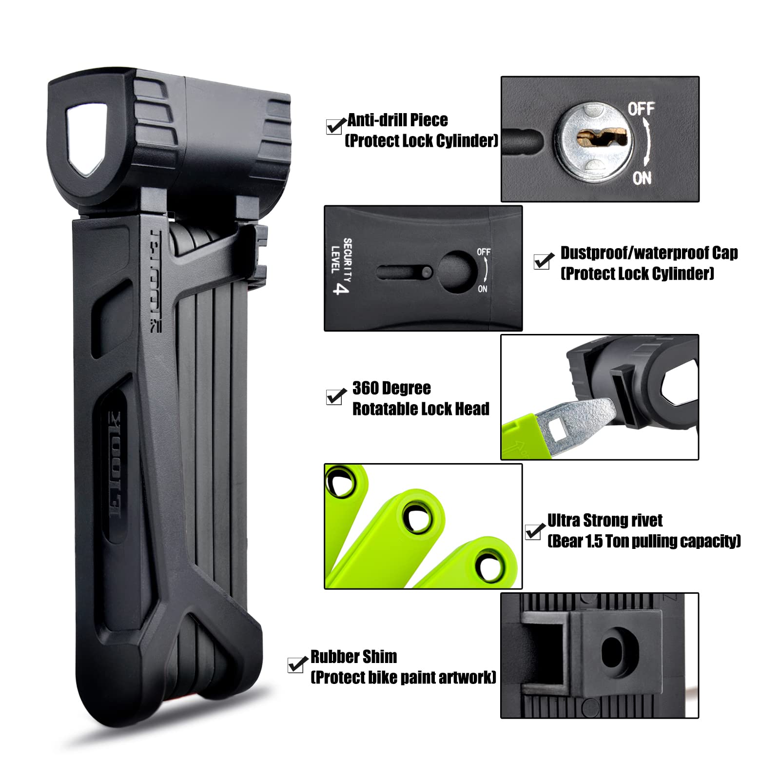 Heavy Duty Anti-Theft Folding Bike Lock - Compact Steel Bicycle Lock for Bike, Scooter & Motorcycle - Professional Secure Chain Lock for Outdoor Cycling, Commuting & Parking