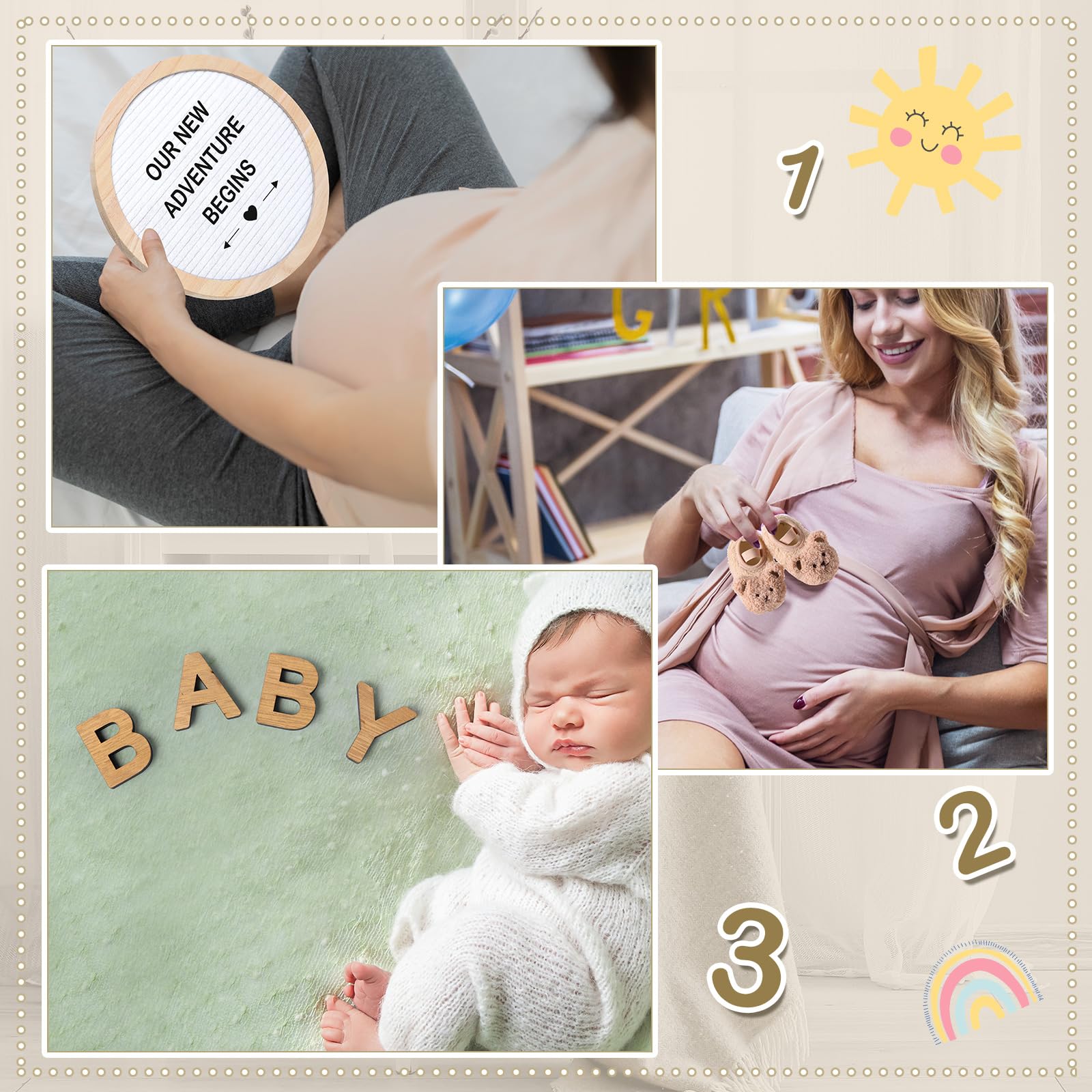 8 Pcs Pregnancy Announcement Set - Felt Letter Round Board Kit, Baby Bodysuit, Booties, Wood Blocks & Wooden Signs for Baby Reveal (White) - Perfect for Gender Reveal Parties, Maternity Photos & Newborn Announcements