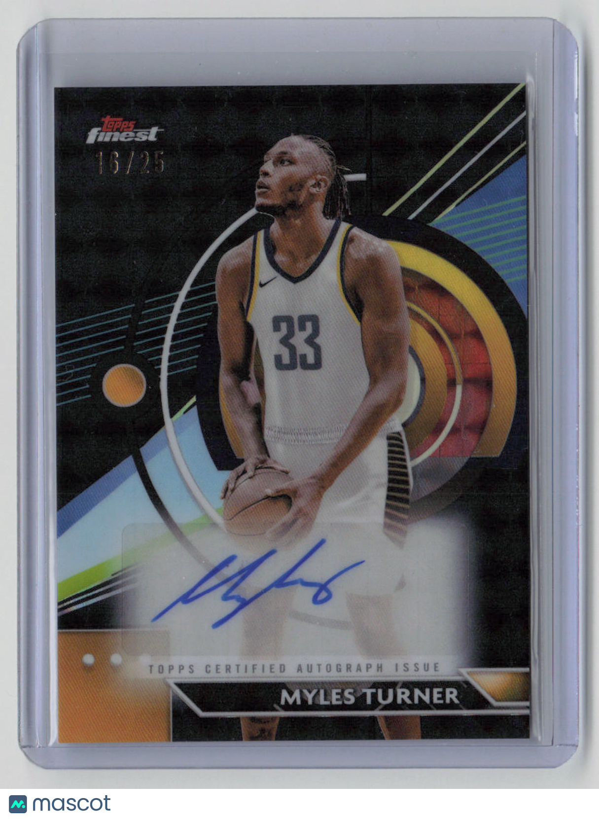 2024 Topps Finest Myles Turner Black Autograph Card 16/25 #FA MT - Rare Basketball Collectible for NBA Fans & Sports Memorabilia Enthusiasts