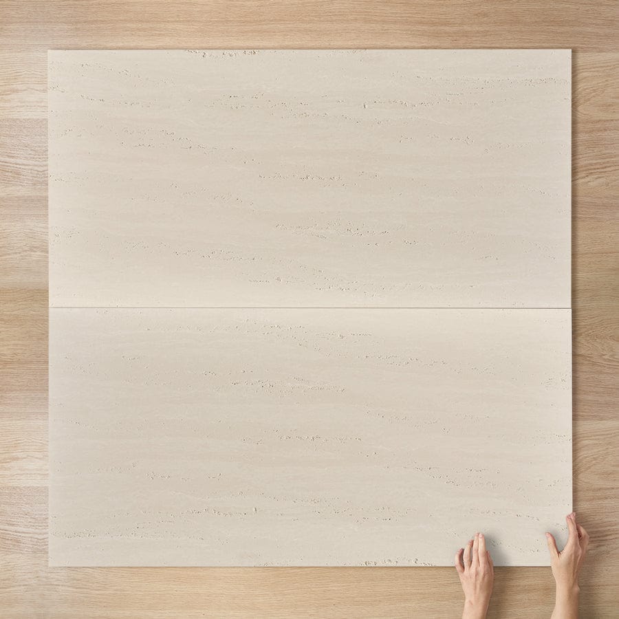 Premium Kirribilli Travertine Look Ivory Matte Porcelain Tile - Natural Stone Effect Floor & Wall Tile for Bathroom, Kitchen, and Living Room