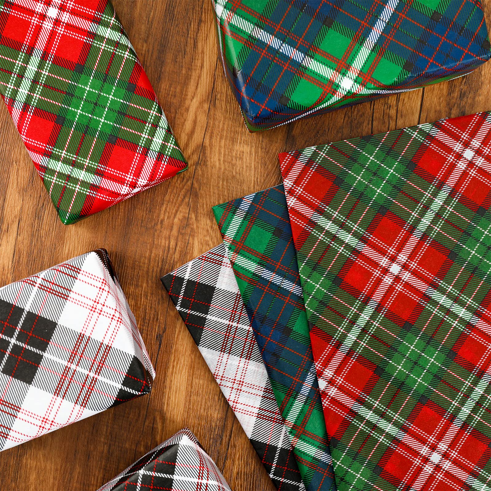 Whaline Christmas Buffalo Plaid Wrapping Paper - 90 Sheets of Blue, Red, Green, White & Black Rustic Tissue Paper for DIY Gift Bags, Crafts, Home Decor | Perfect for Holiday Presents, Xmas Tree Decorations & New Year Party Supplies