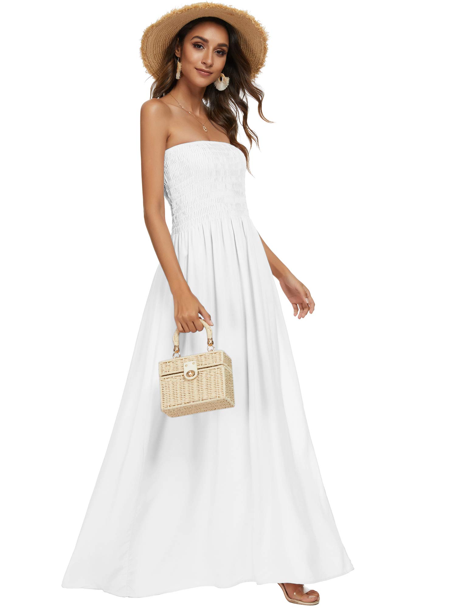 Women's Strapless Tube Top Boho Maxi Dress - Flowy Summer Beach Dress for Vacation, Music Festival & Casual Outings