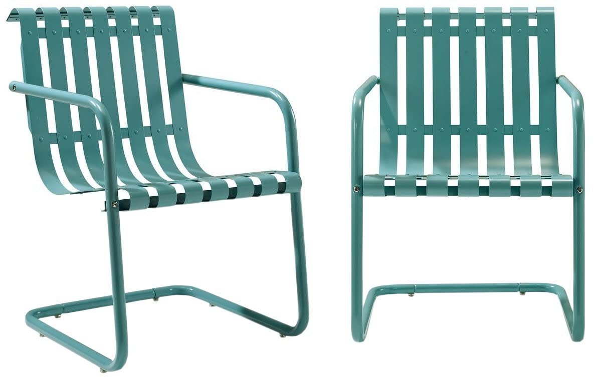 Gracie Retro Metal Outdoor Spring Chair - Caribbean Blue Patio Furniture for Garden, Porch, Poolside & Backyard Relaxation
